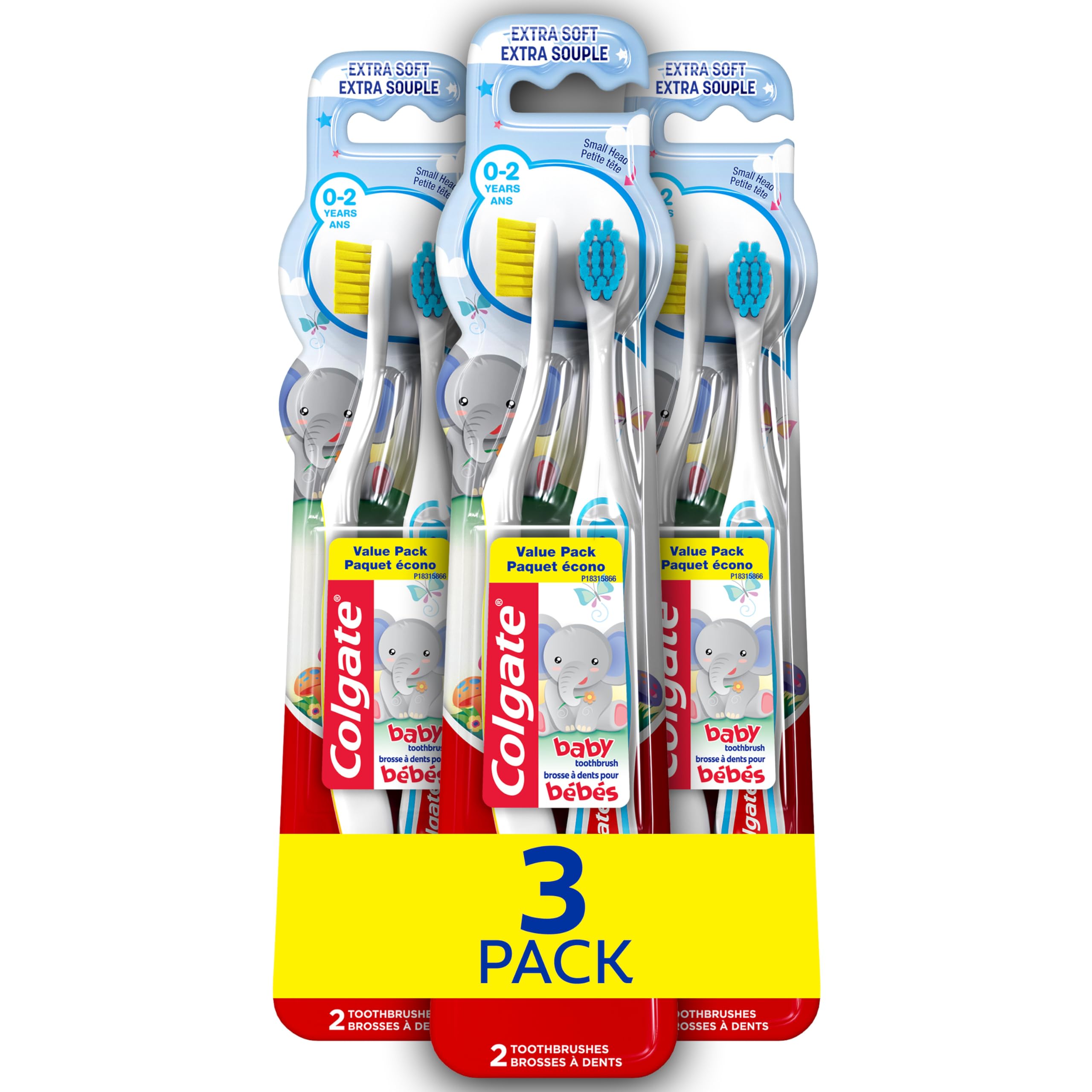 Colgate My First Baby and Toddler Toothbrush, Extra Soft Infant Training Toothbrush, Ages 0-2, 6 Count