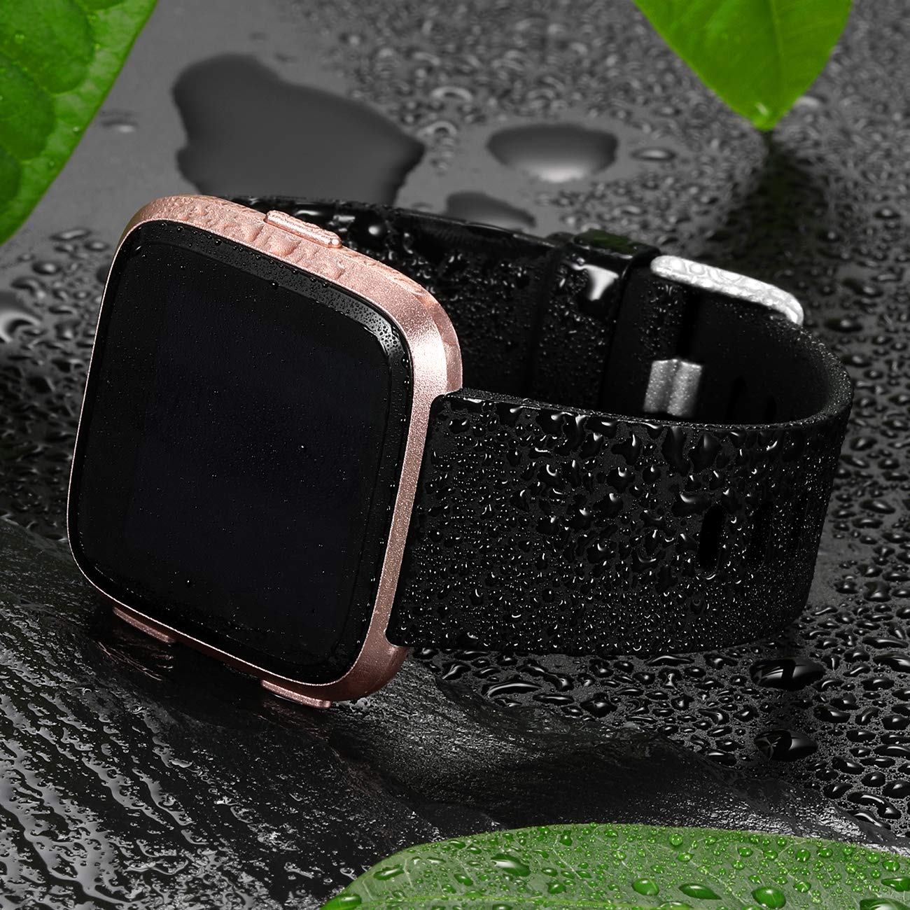 Wepro Band Compatible with Fitbit Versa 2 Bands for Women Men, Soft Band Compatible with Fitbit Versa Bands, Sport Waterproof Breathable Replacement Wristband Strap for Versa Lite, Large, Black, 1 Pack