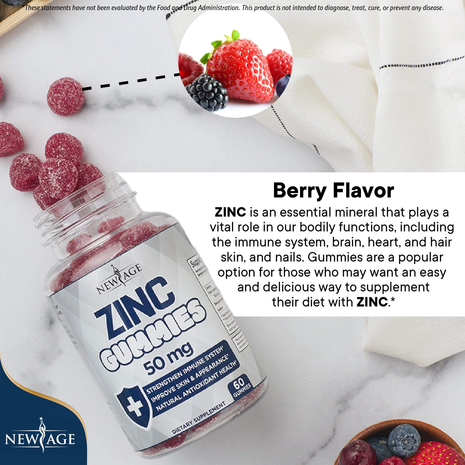 NEW AGE Zinc Gummies - 2 Pack - 50mg High Immune Booster Zinc Supplement, Immune Defense, Powerful Natural Antioxidant, Non-GMO - by New Age, 120 Count