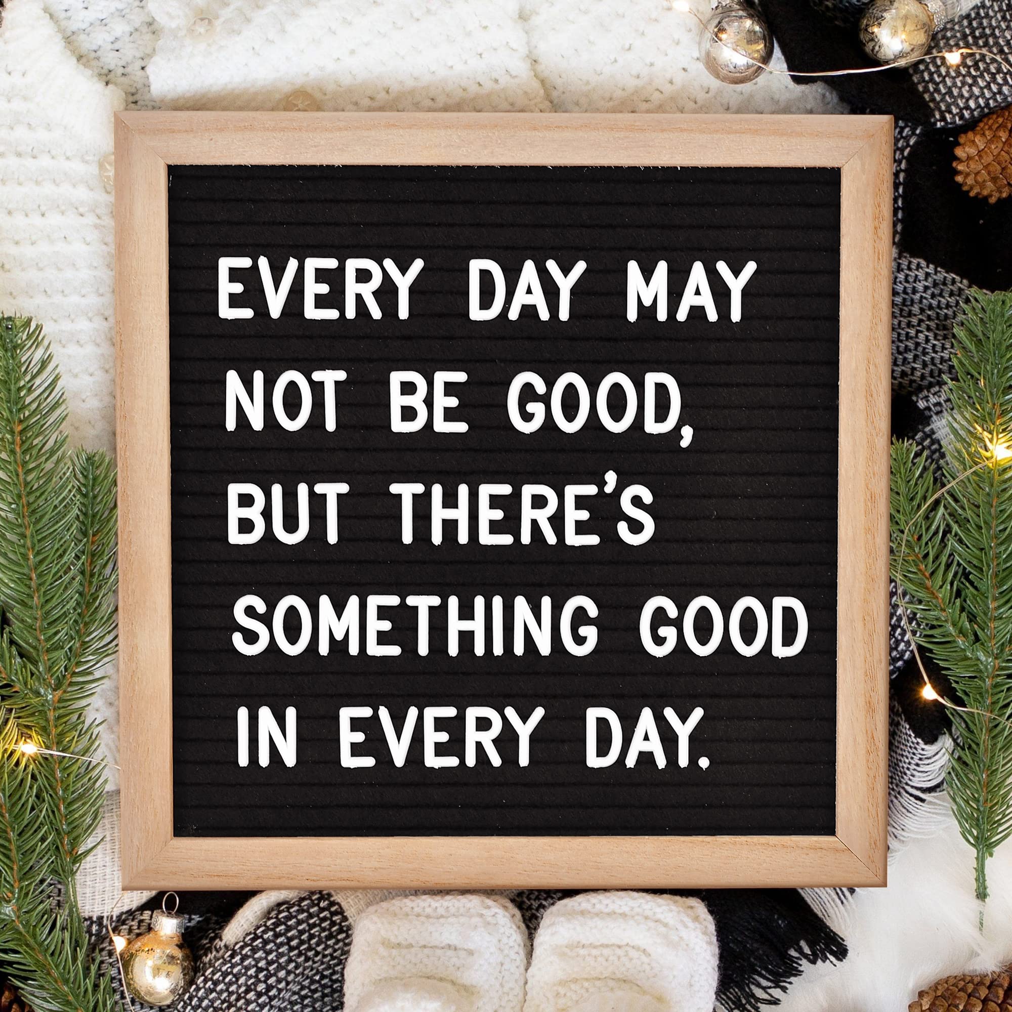 Felt Letter Board with 294 Letters, Numbers & Symbols - 10 x 10 inch Changeable Message Board with Wooden Frame Wall Mount Hook, Black & Wood