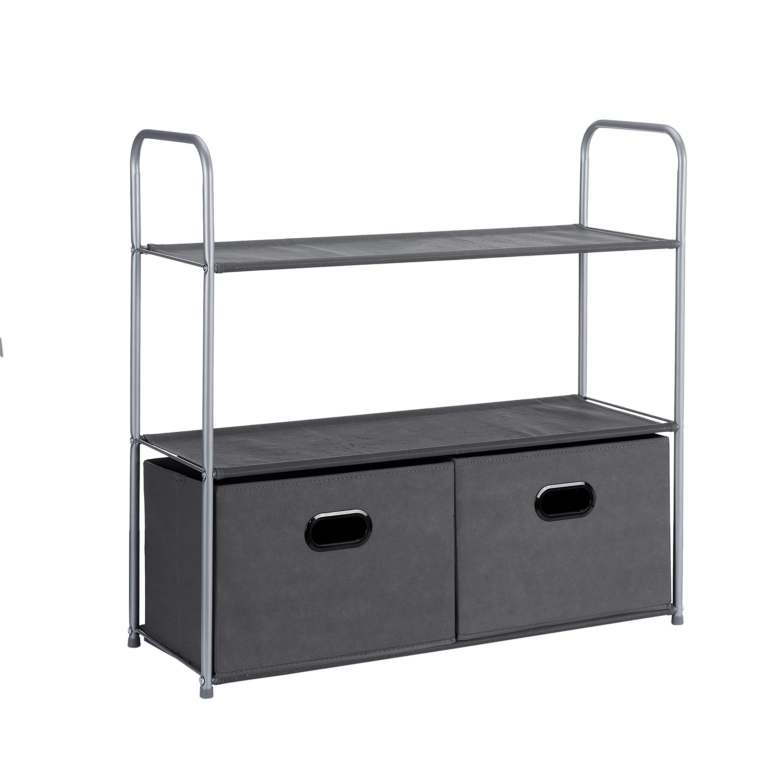 Basics Closet Storage Organizer with Fabric Bins, Drawers and 3 Shelves, Grey, 32.7" x 12.2" x 31"