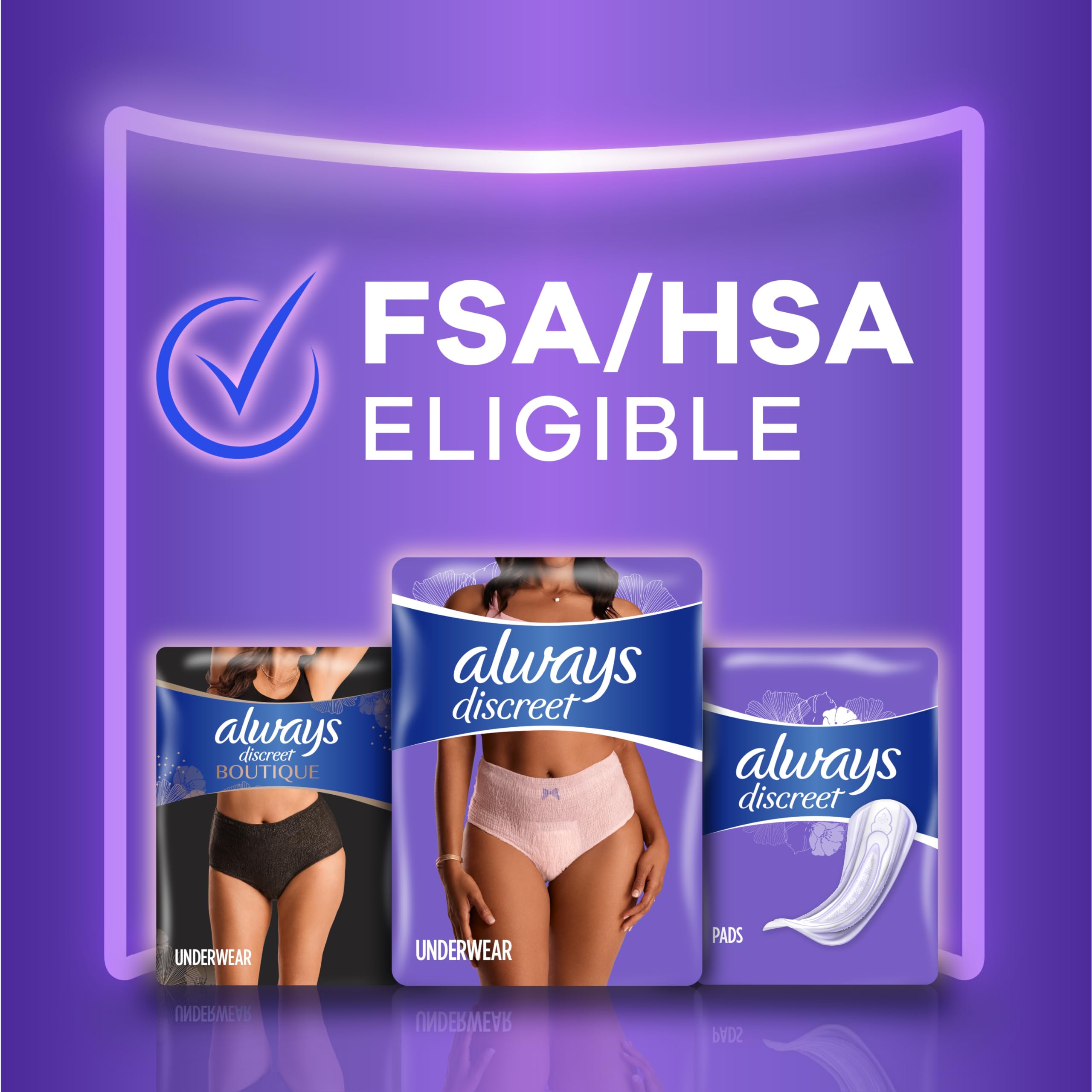 Always Discreet Adult Incontinence Underwear for Women and Postpartum Underwear, Small/Medium, Up to 100% Bladder Leak Protection, 32 Count