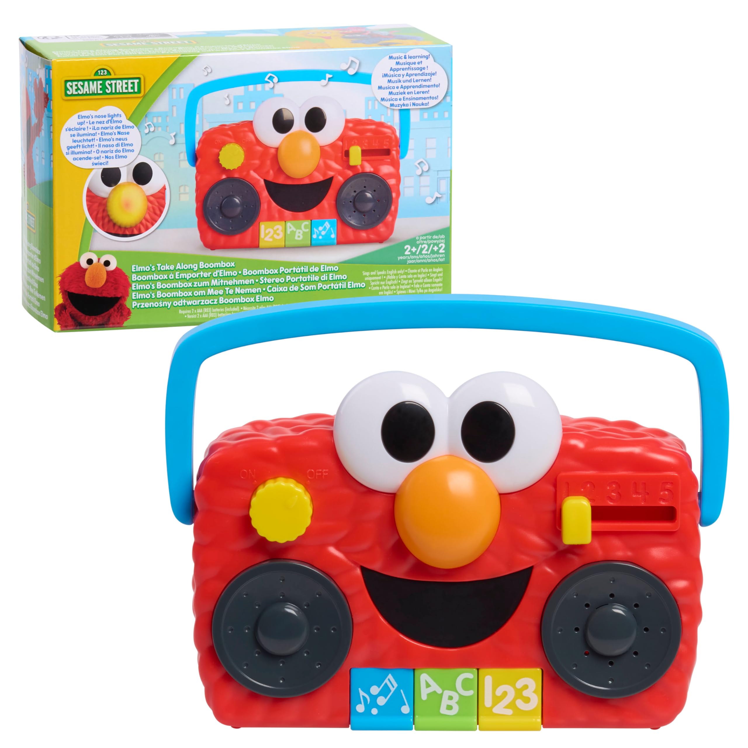 Just Play Sesame Street Elmo Take Along Boombox مع الأضواء والأصوات، لعبة تفاعلية مقاس 5.5 بوصة، تعلم وتعليم، ألعاب أطفال للأعمار من سنتين فما فوق