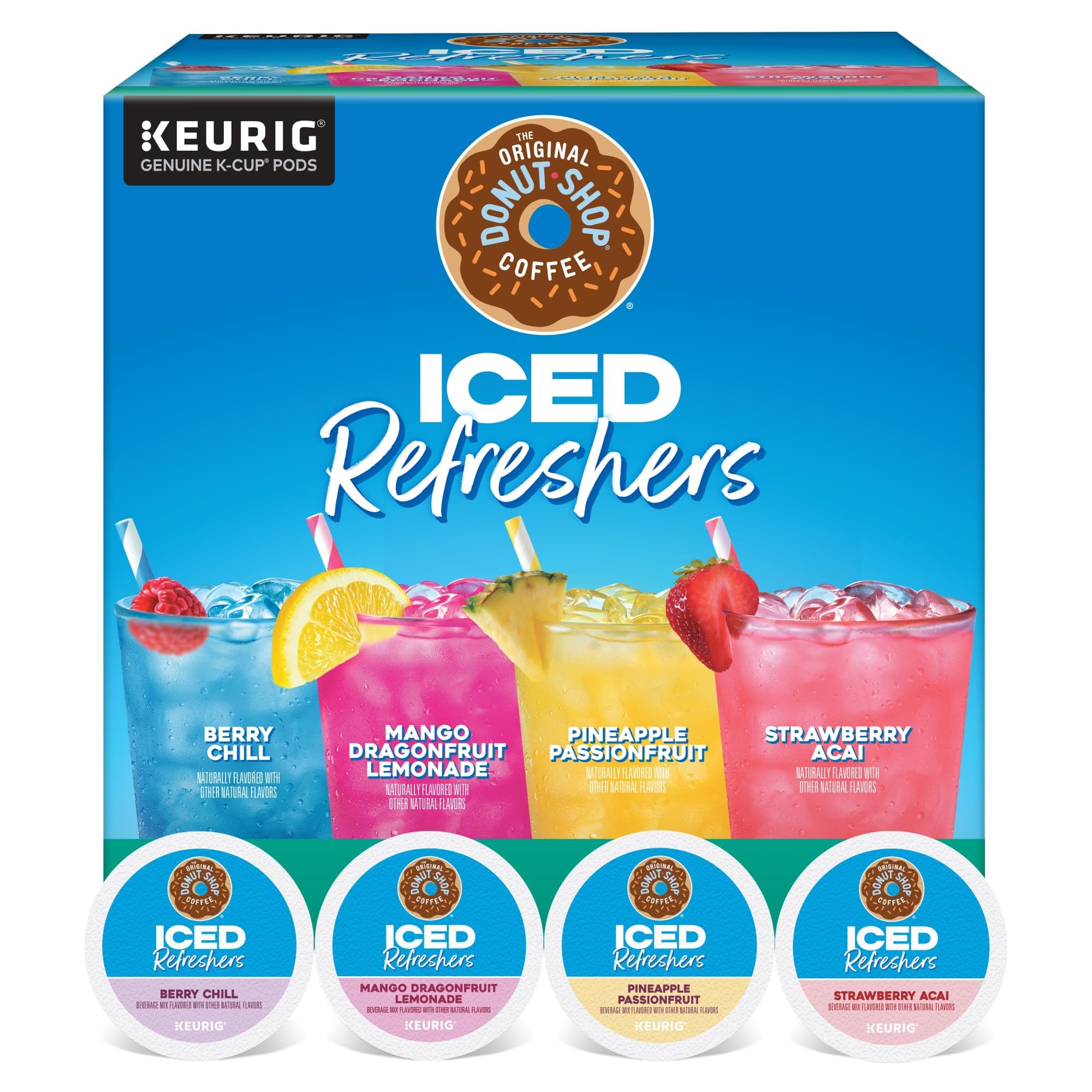 The Original Donut Shop, Iced Refreshers, Keurig Single Serve K-Cup Pod Probierpackung, Erdbeer-Açaí, Ananas-Passionsfrucht, Mango-Drachenfrucht-Limonade, Berry Chill, 20er-Pack