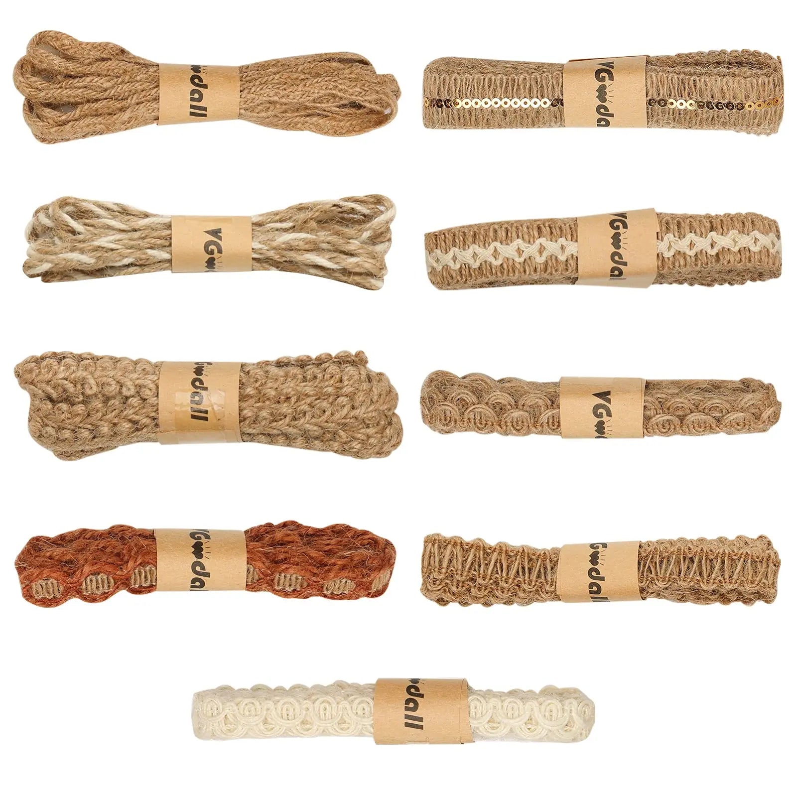 VGOODALL 9 Rolls Jute Ribbons Lace Craft Ribbon 18 Meters for Crafts Wraping Gifts Party Holiday and Rustic Wedding Decorations