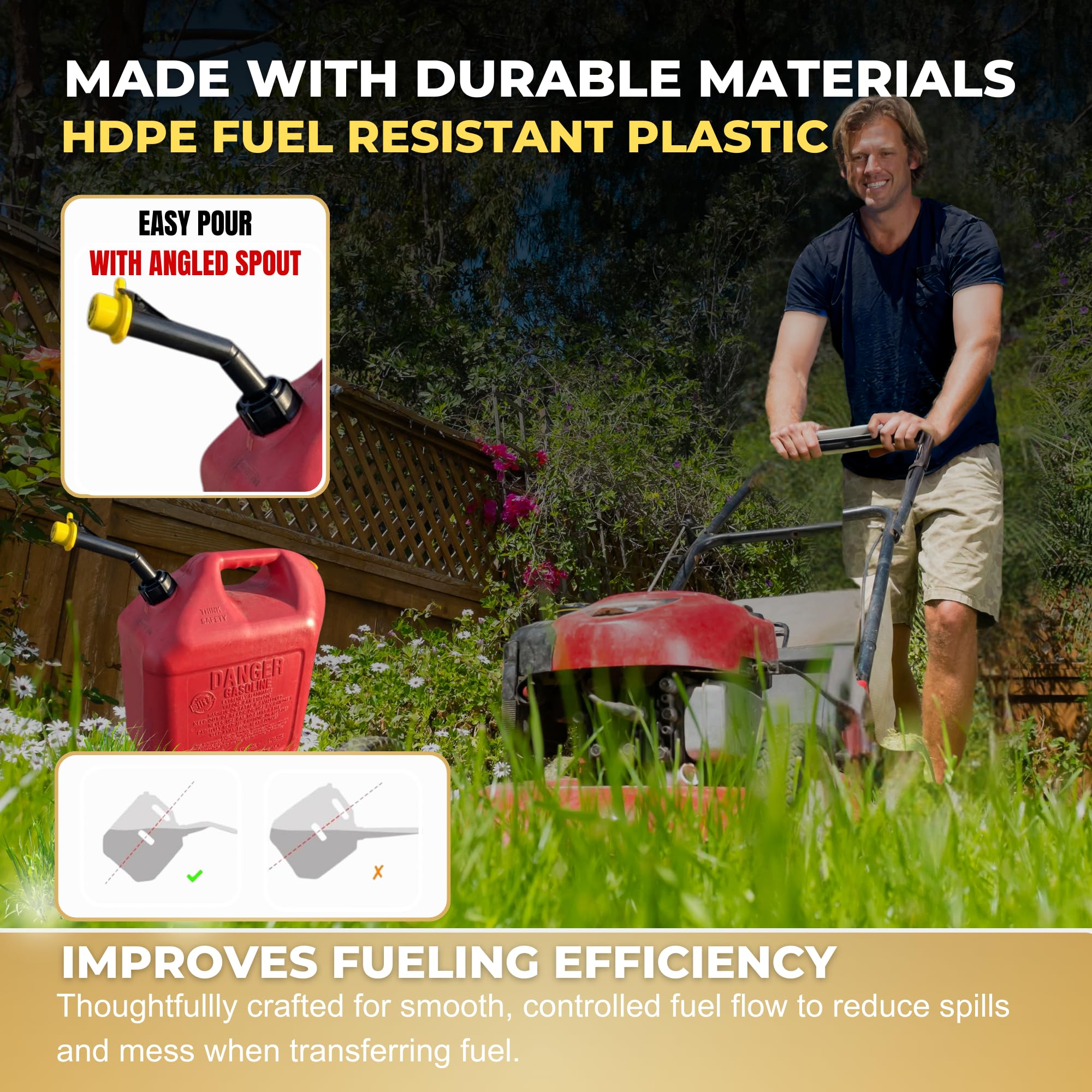 Mr Yellow Cap Gas Can Spout Replacement Old Style For - 2 Gas Can Nozzle Replacement, 2 Gas Caps & 2 Thread Rings, Fuel Can Spout Replacement, Gas Tank Nozzle