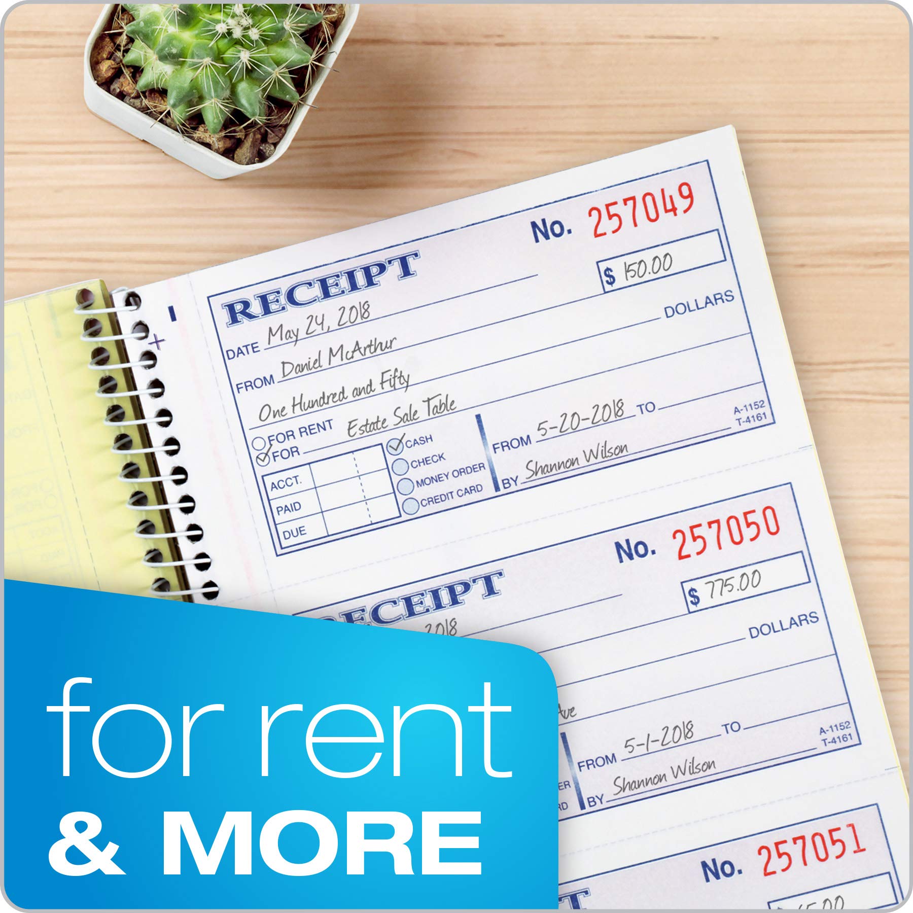 Adams Money and Rent Receipt Book, 2-Part Carbonless, 5-1/4 x 11, Spiral Bound, 200 Sets per Book, 4 Receipts per Page (SC1152)