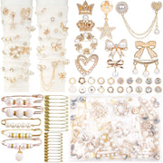 DoDoBeads 60 Pcs Junk Socks Charms Kit, Gold Brooches and Pins for Women, Pearl and Rhinestone Sock Charms with Safety Pins, DIY Accessories for Decorating and Personalizing Socks