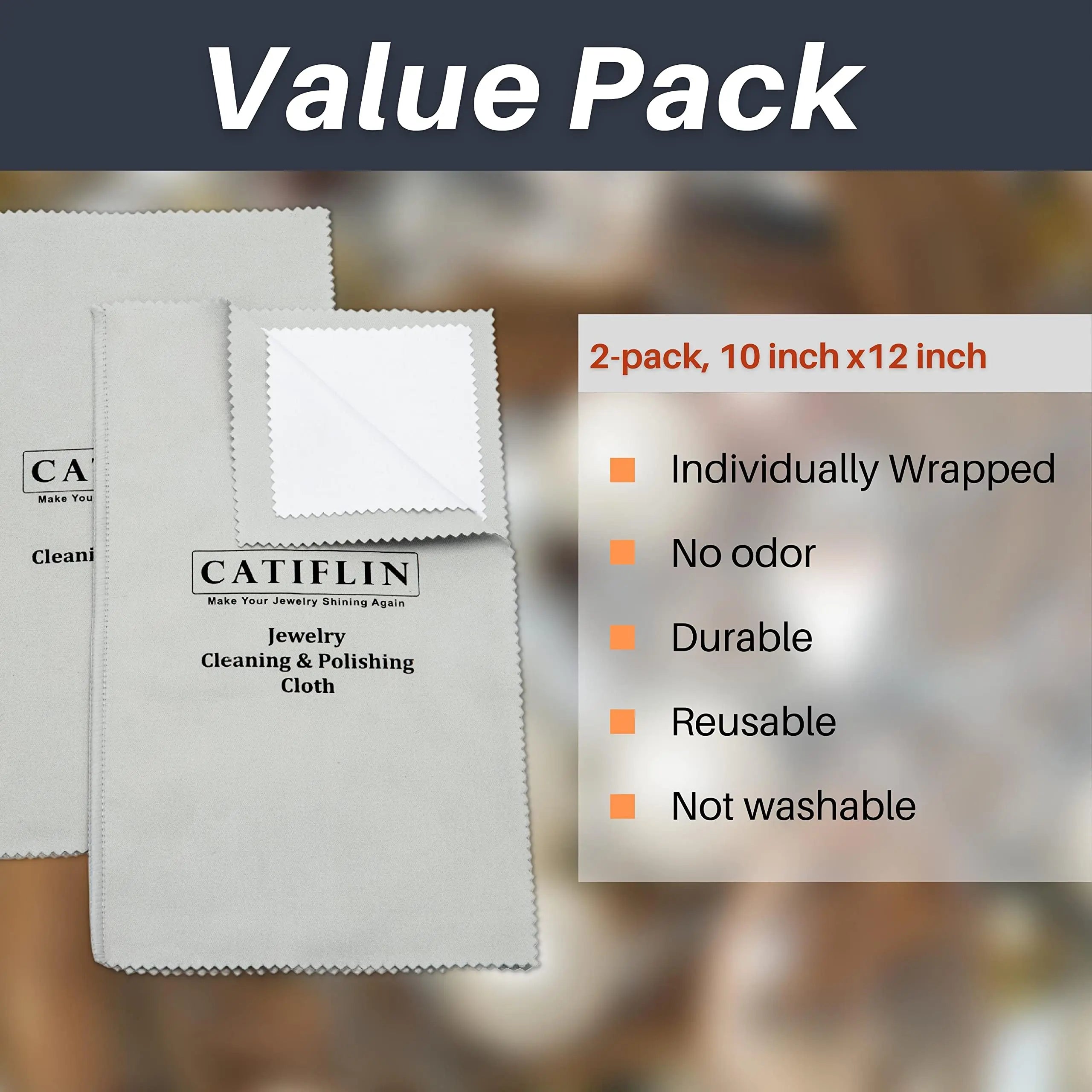 CATIFLIN 2pcs Multi-Layer Jewelry Cleaning Cloth, Large Silver Polishing Cloth, 100% Cotton Jewelry Polishing Cloths for Gold, Silver and Platinum Jewelry (Light Gray, 10 "X12")