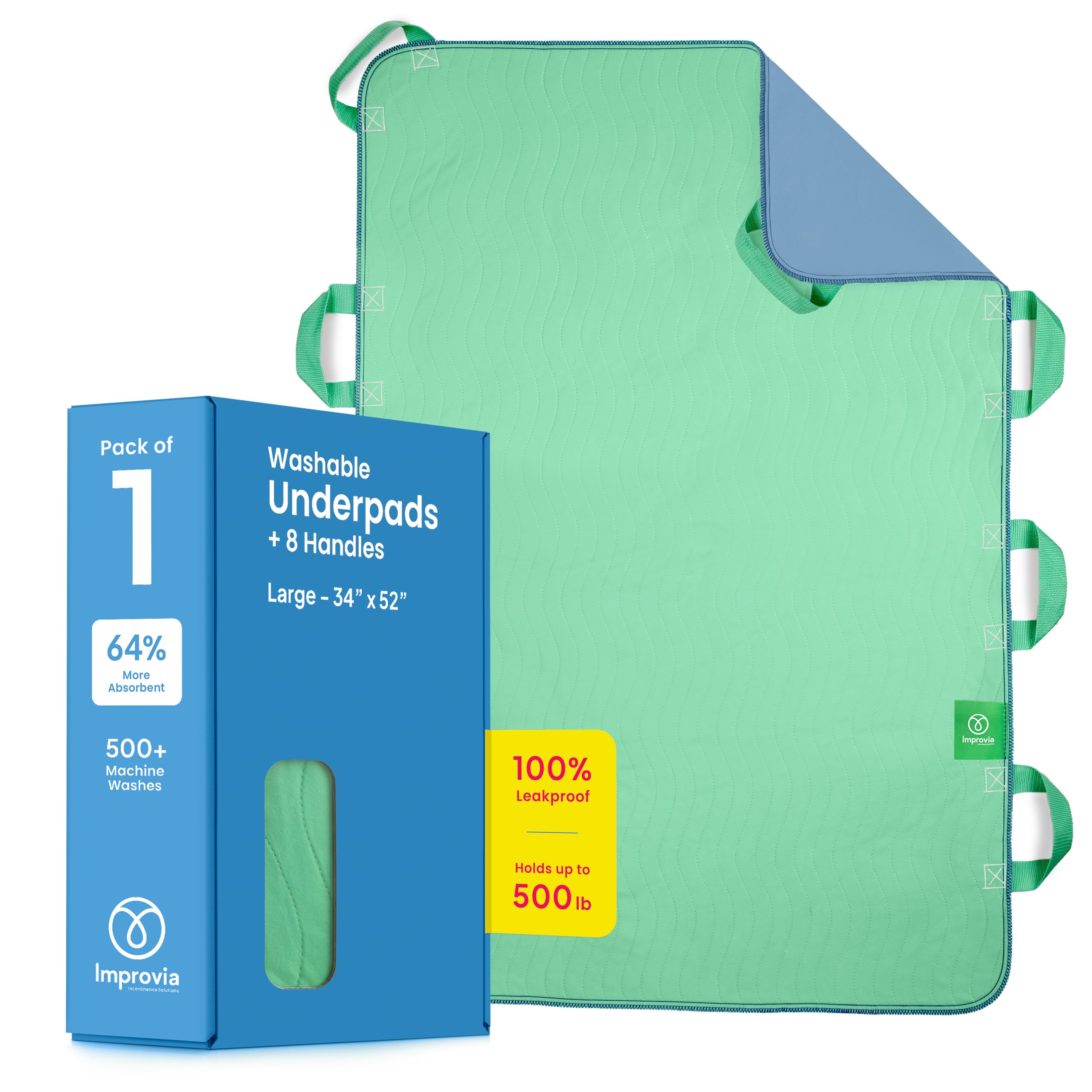 Improvia Positioning Bed Pad 34"x52" with 8 Reinforced Handles, Quick-Drying, Washable, Waterproof, Reusable, Mattress Protection, for Lifting, Turning, Transfer, Elderly and Incontinence Patients.