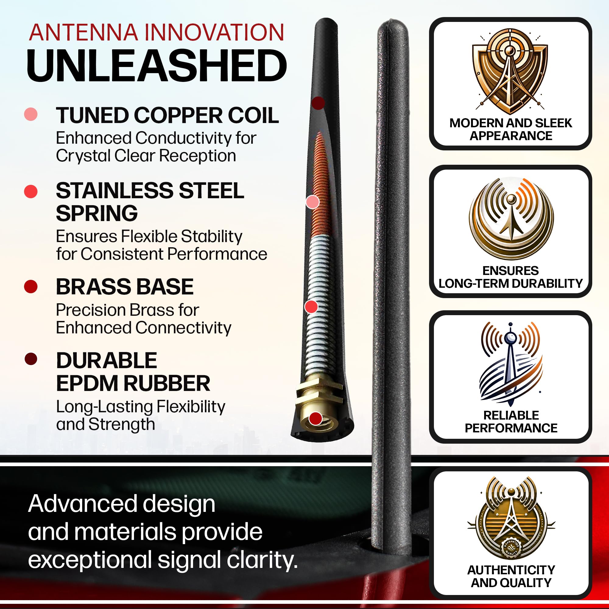 AntennaMastsRus Short Rubber Antenna for GMC Sierra 1500 (2006-2026) - German Engineered with Internal Copper Coil for Enhanced Signal Reception - Car Wash Proof & Easy Install - 6 3/4 Inch