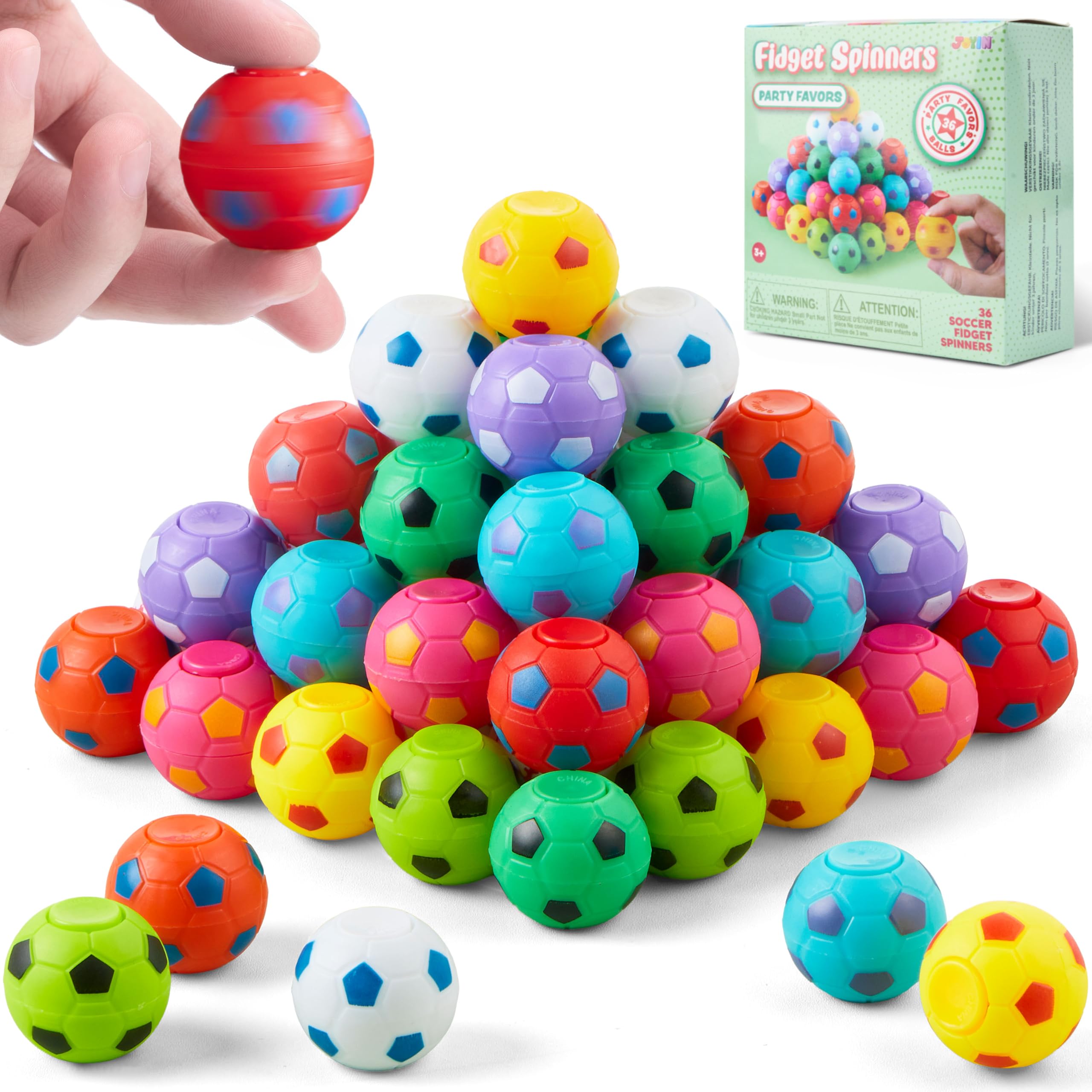 JOYIN 36 Pack Soccer Fidget Spinners for Kids, Soccer Party Favors, Fidget Toys Bulk, Stress Balls, Goodie Bag Stuffers for Birthday Party, Treasure Box for Classroom