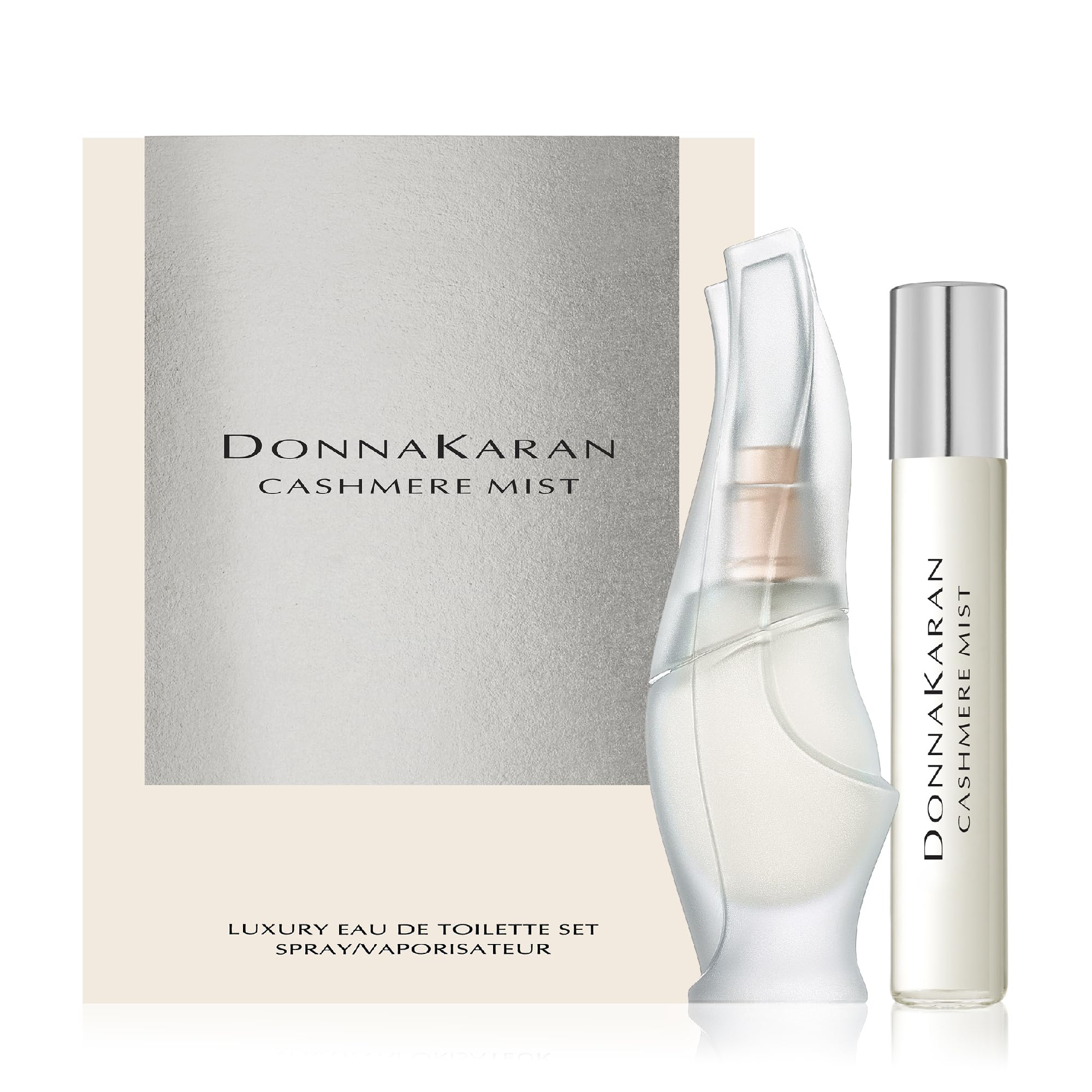 طقم عطر دونا كاران كشمير ميست الفاخر للنساء - بخاخ صغير 0.5 أونصة سائلة وبخاخ حقيبة، بخاخ سفر 0.5 أونصة سائلة
