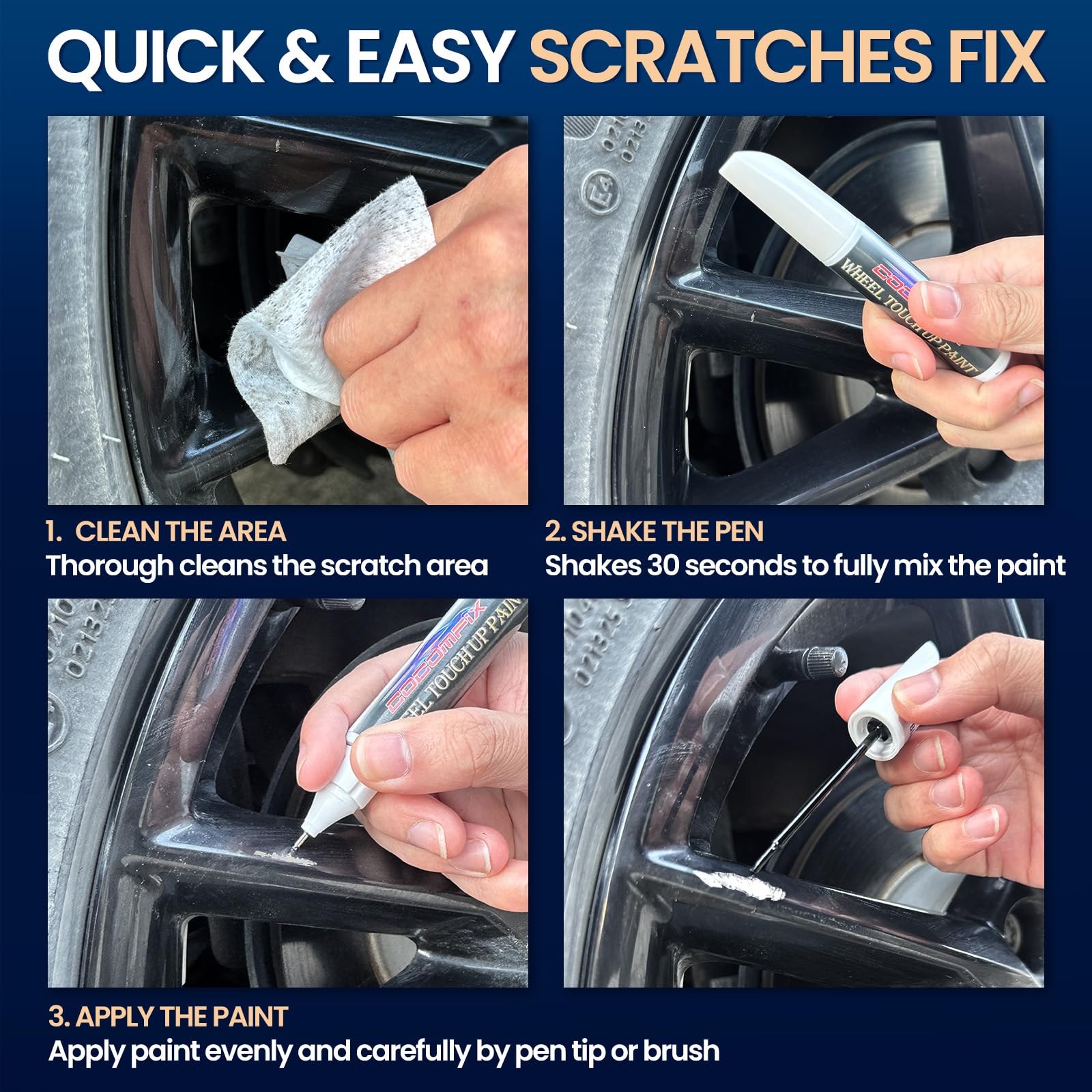 cocomfix Gloss Black Rim Touch Up Paint, Rim Paint, Wheel Scratch Repair Kit for Curb Rash & Scratches, Universal Black Enamel paint (1 fl oz), Scratch Resistant, Covers 1 sq ft per Coat