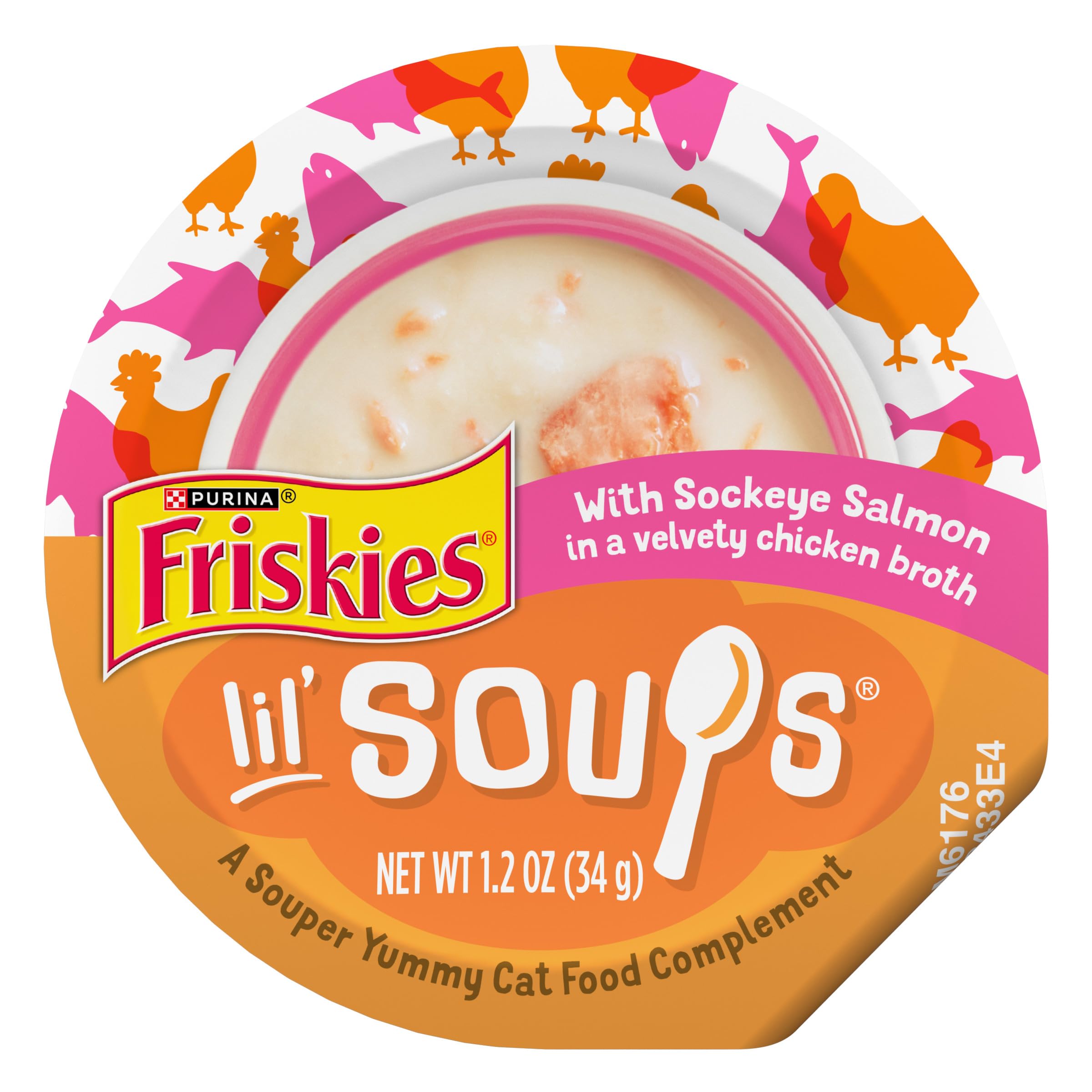 Purina Friskies Grain Free Lickable Cat Food Toppers Lil' Soups With Sockeye Salmon in Chicken Broth - (Pack of 8) 1.2 oz. Cups