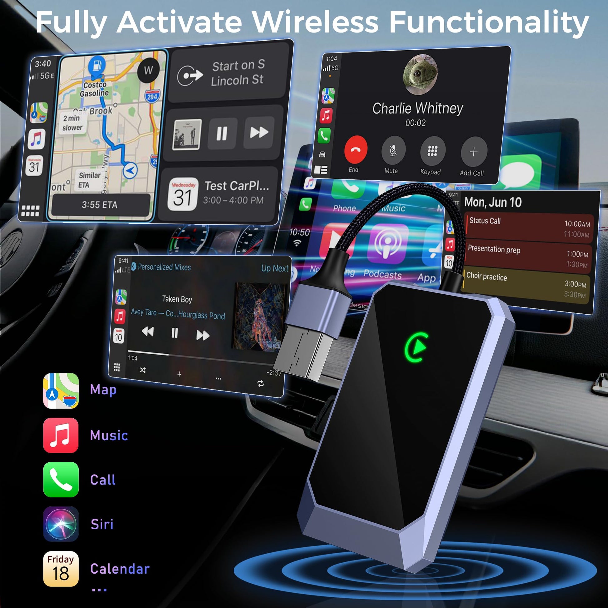TERUNSOUl Wireless CarPlay Adapter for Apple iPhone, Convert Wired CarPlay to Wireless, Plug-and-Play, Stable Connection Compatible with OEM Wired CarPlay Vehicles & iOS 10+