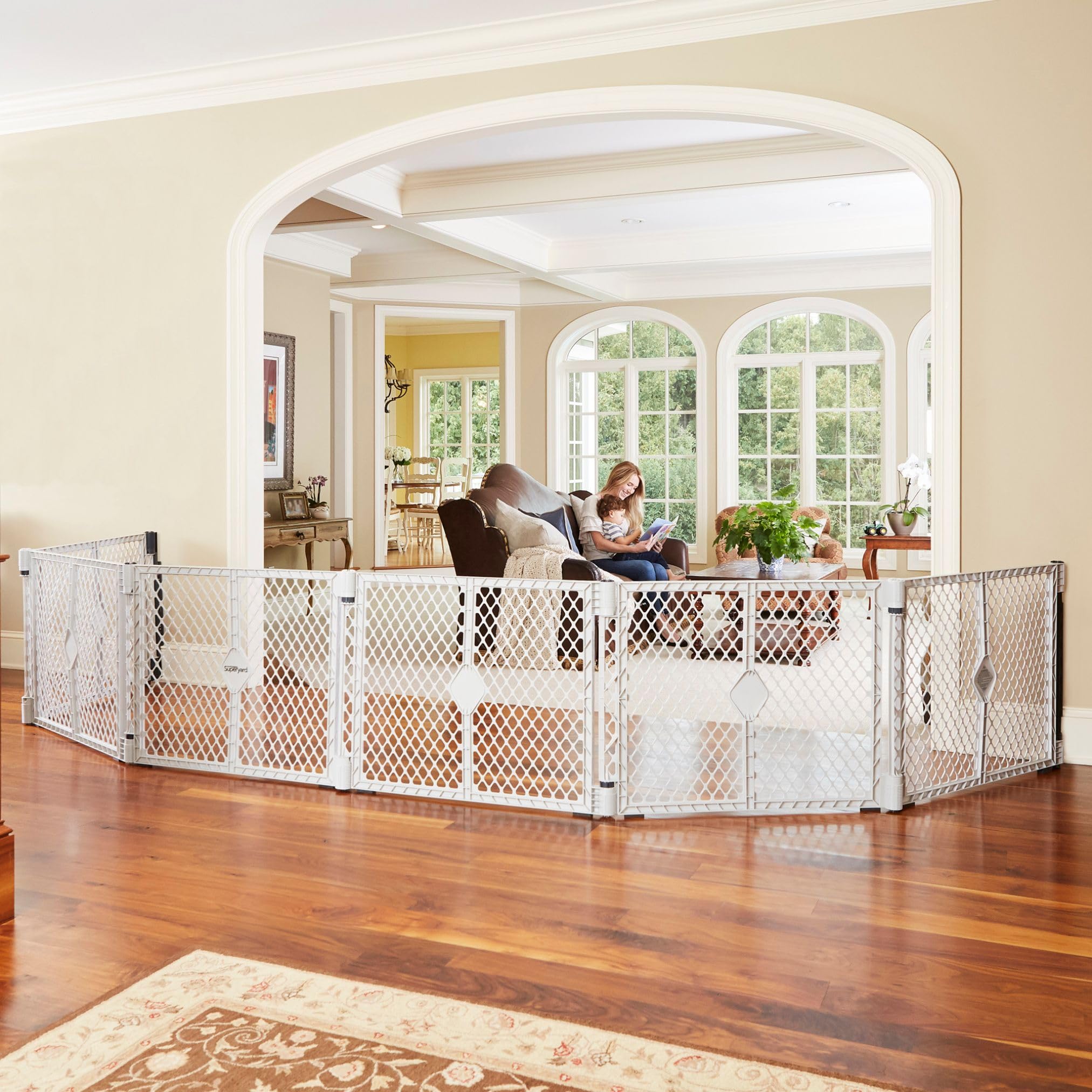 Toddleroo by North States - Superyard Duo Extra Wide Baby Gate & Play Yard: 6 Panel Baby Playpen - Included Wall Mount Kit - Made in USA - 38.5 to 201 Inches Wide - 26 Inches Tall - Light Gray