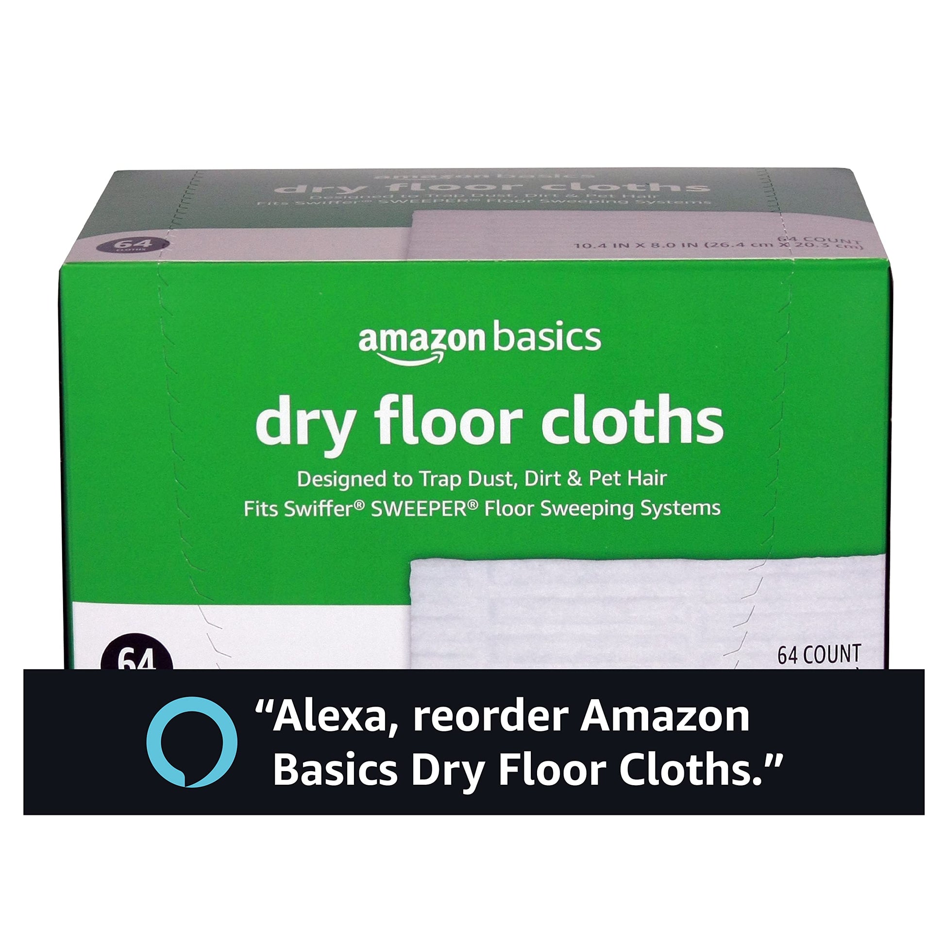 Amazon Basics Dry Sweeping Cloths to Clean Dust, Dirt, Pet Hair, Fits Swiffer Sweeper Mop Heads, 64 Count (Pack of 1)