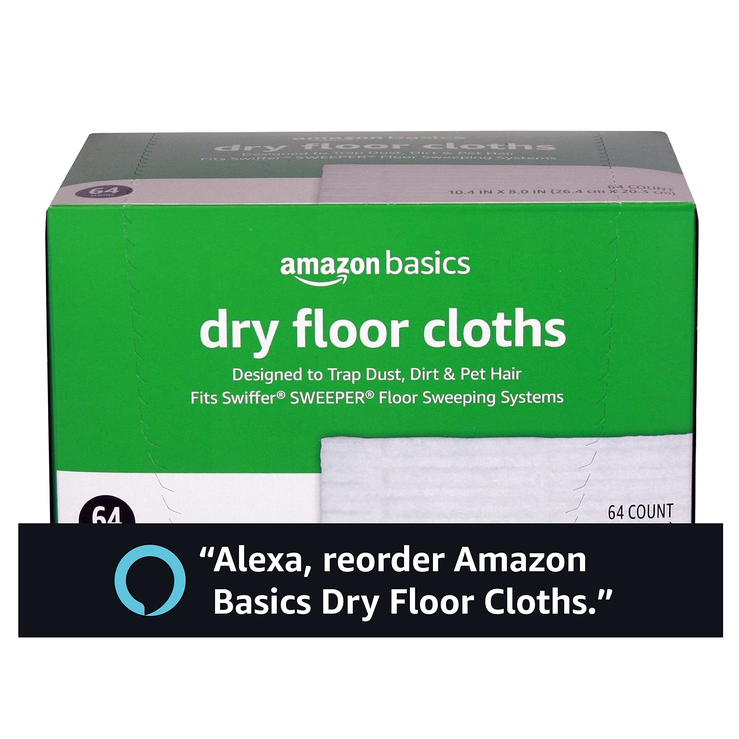Amazon Basics Dry Sweeping Cloths to Clean Dust, Dirt, Pet Hair, Fits Swiffer Sweeper Mop Heads, 64 Count (Pack of 1)