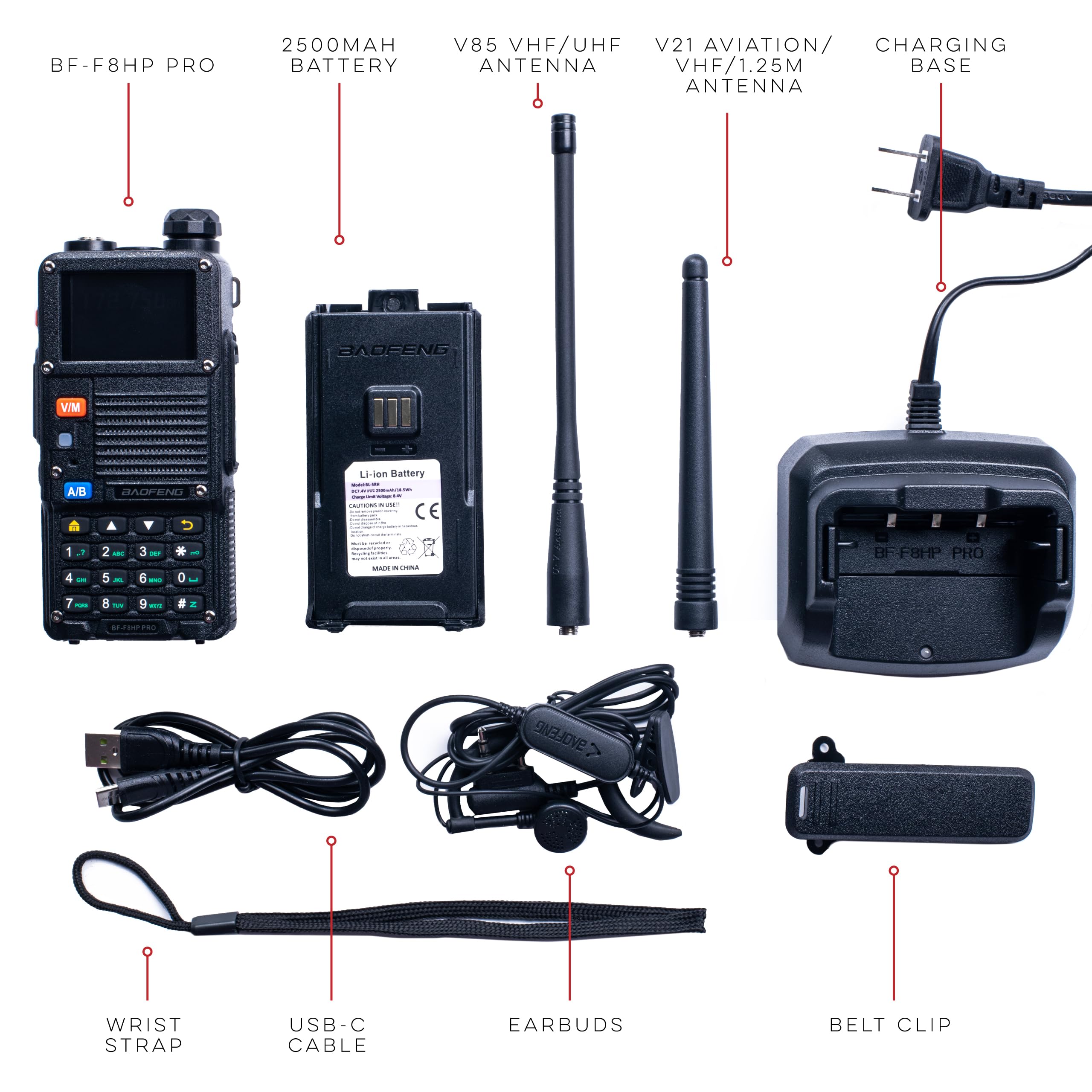 BAOFENG BF-F8HP PRO 10 W Tri-Band Two-Way Radio – UV-5R 7th Gen, 1000 Channels, GPS & NOAA Weather, Aviation/VHF/UHF/1.25 m Scanner, IP54 Rugged, USB-C Rechargeable Battery
