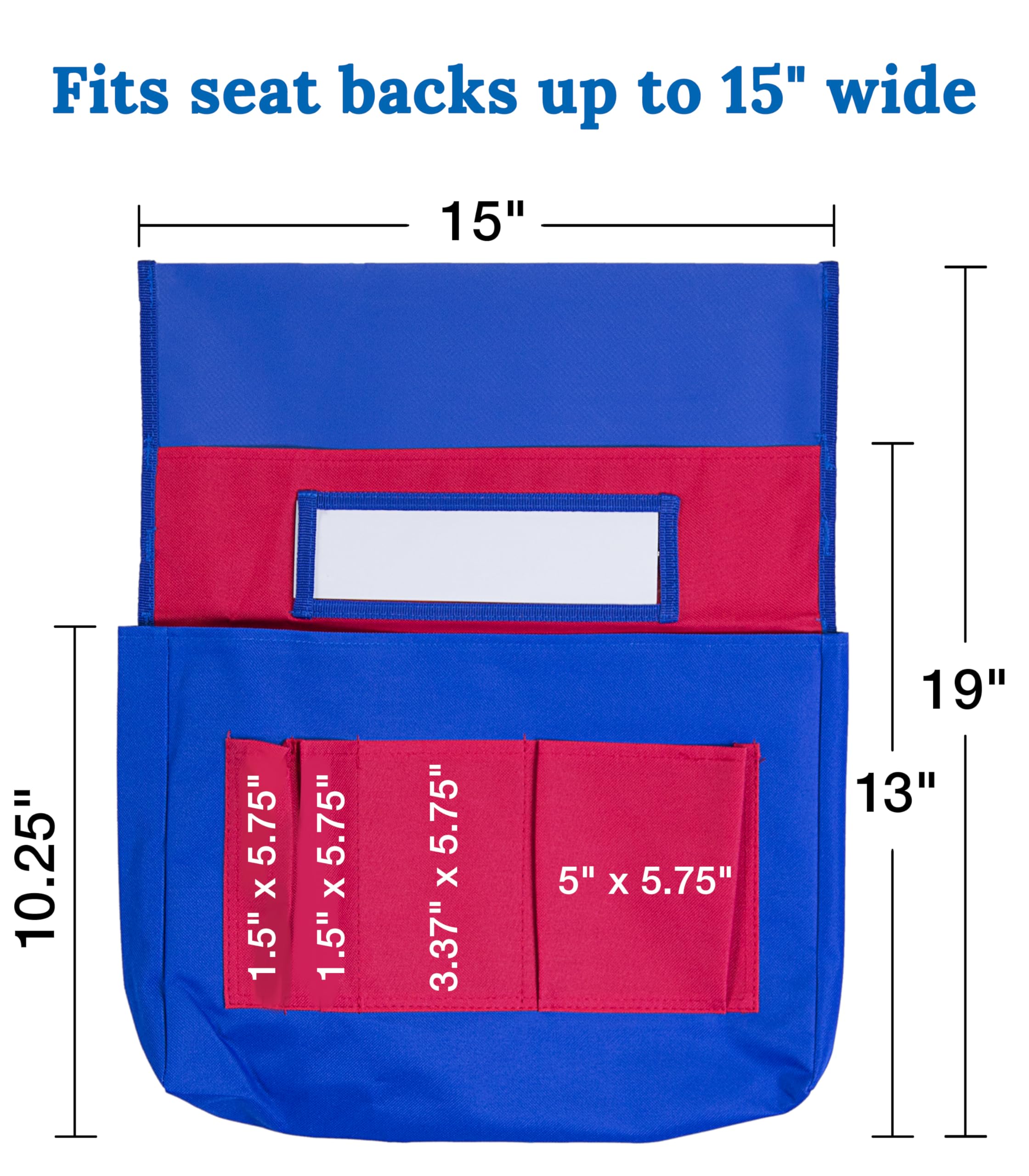 Carson Dellosa 15"W x 19"H Blue and Red Chairback Buddy, Desk Chair Back Pocket Organizer for School Supplies With Name Tag, Classroom Organization and Storage