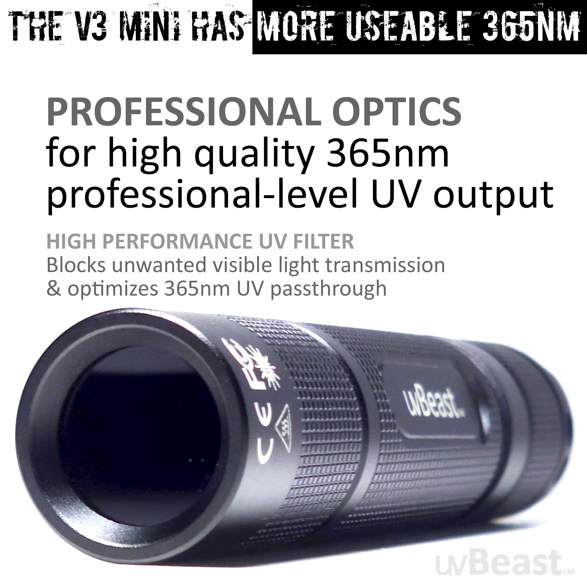 uvBeast New V3 365nm MINI - Black Light UV Flashlight – High Definition Pure Ultraviolet - Professional Grade High Power Upgraded 5 Core UV LED – USA Stock