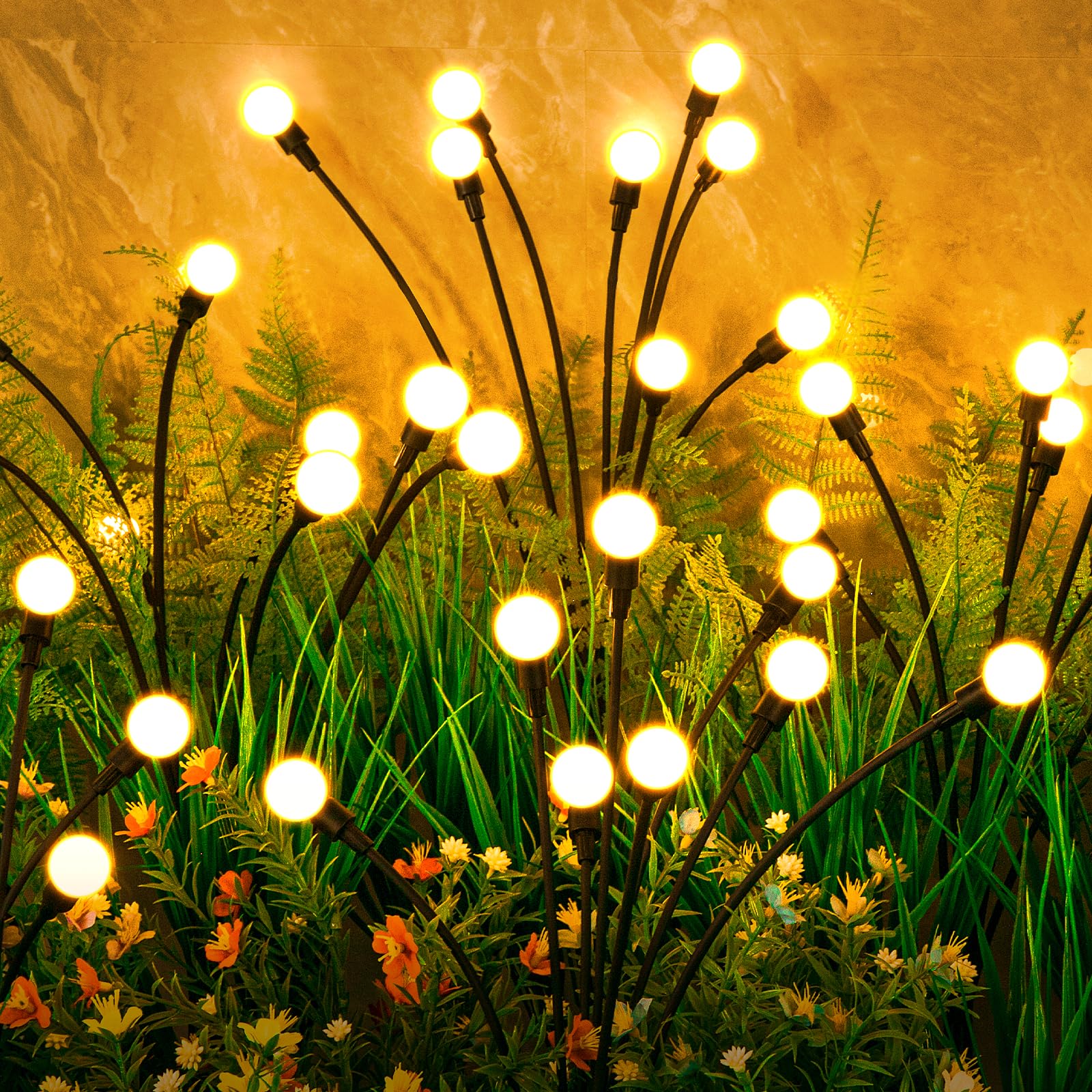 Solar Lights Outdoor(4-Pack, 32 LEDs), ASMAD Solar Garden Lights, Outdoor Decorations, Firefly Light for Patio Decor, Big Bulb, Unique Gifts for Women, Gifts for Grandma