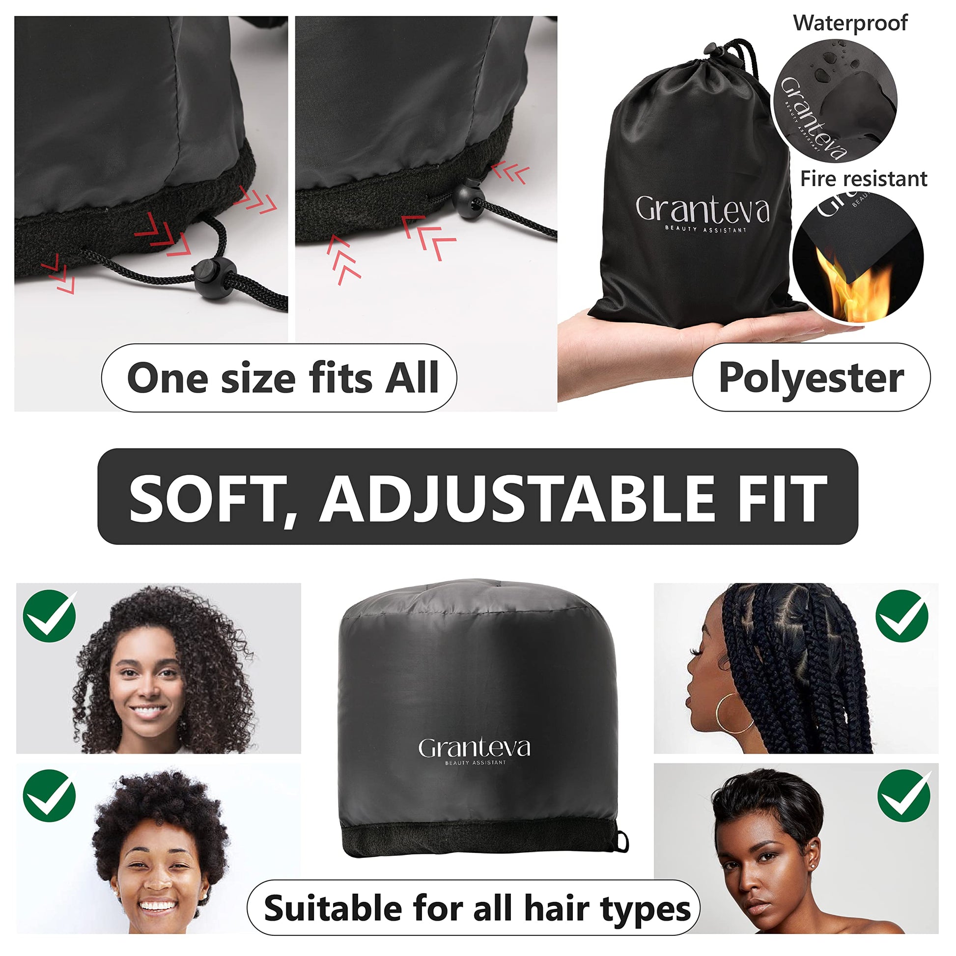 Hooded Hair Dryer Attachment w/A Headband Integrated That Reduces Heat Around Ears & Neck - Hair Dryer Hooded Diffuser Cap for Curly, Speeds Up Drying Time, Deep Conditioning At Home - Portable, Large