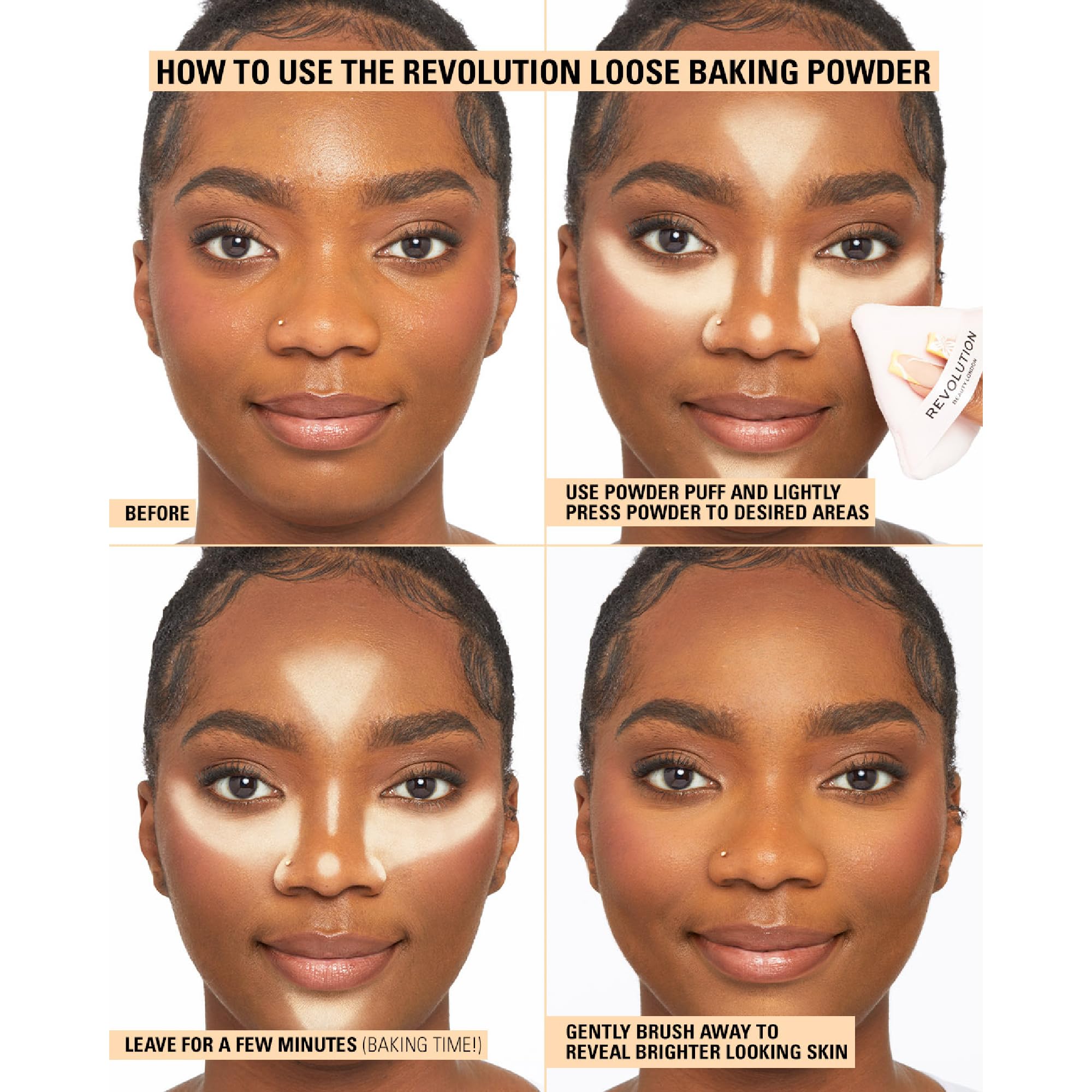 Revolution, Loose Baking Powder, Makeup Setting Powder, Long Lasting Coverage, Mattifies & Reduces Shine, Translucent, 1.12 oz