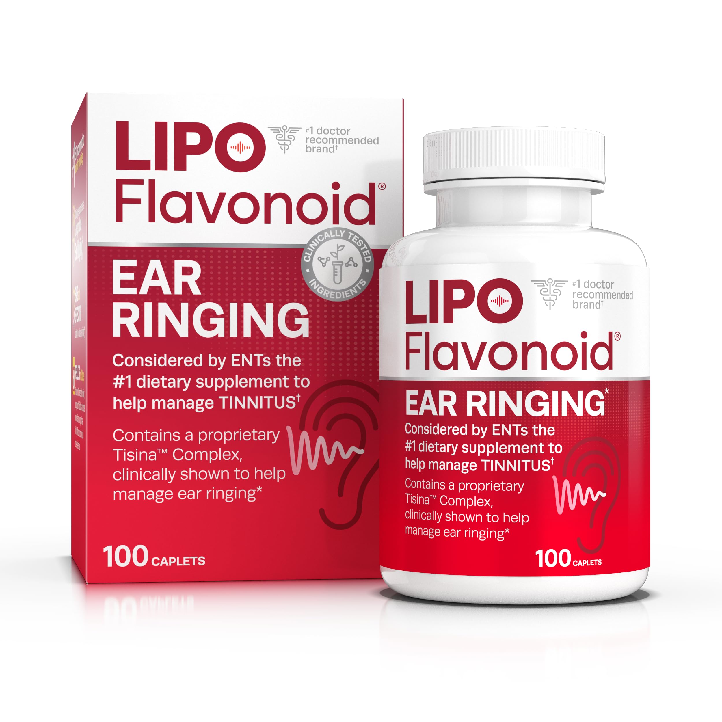 Lipo-Flavonoid Plus Tinnitus Relief - Doctor-Recommended for Ringing Ears - Clinically-Proven Lemon Bioflavonoid Complex with Vitamins C, B1, B2, B6, B12, & Calcium - 100 Caplets