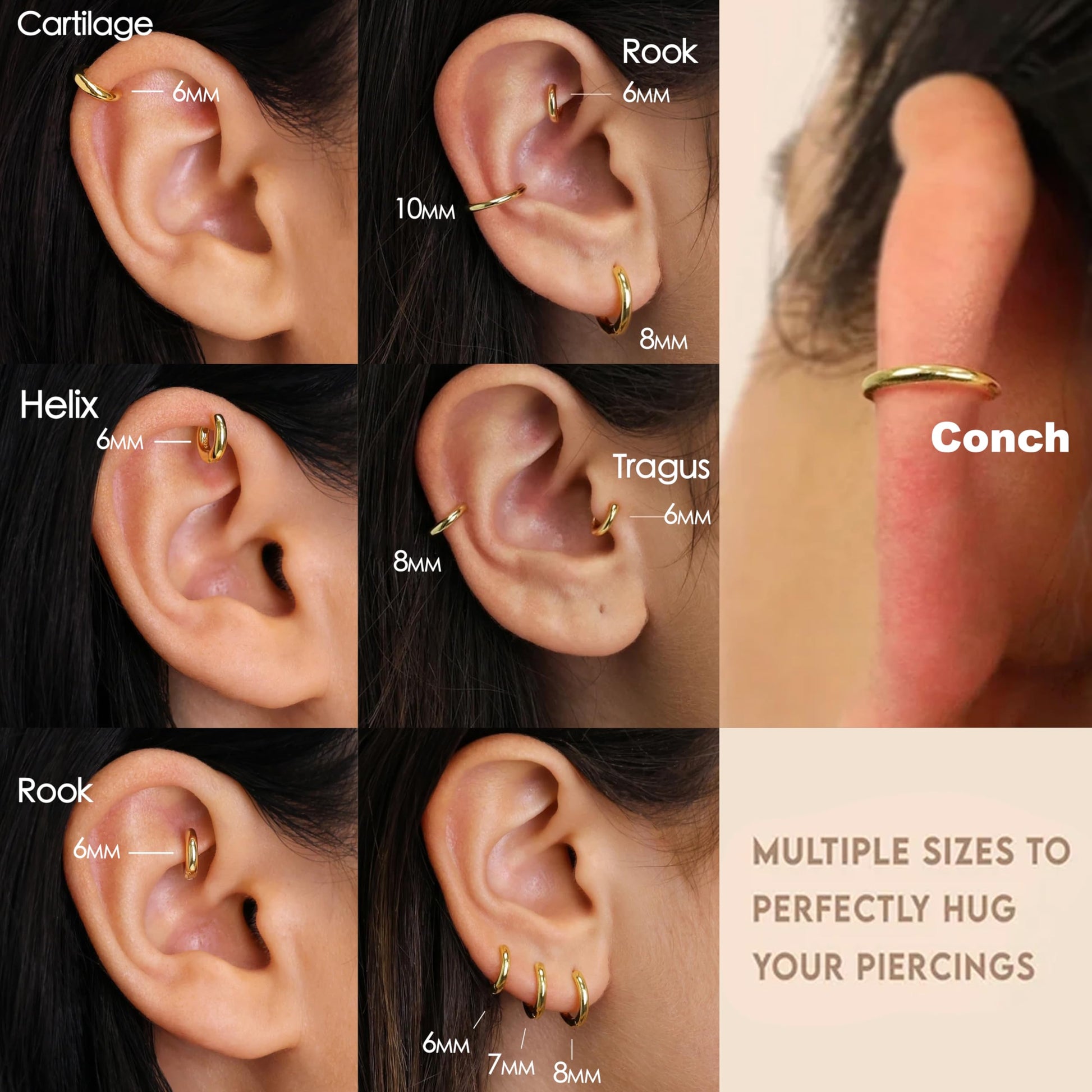 Gold Hoop Earrings for Women Trendy Hypoallergenic Small Huggie Cartilage Stack Cute Earring Set for Sensitive Ears Clip On 14K Gold Helix Conch Rook Tragus Daith Piercing Jewelry Gifts for Mom Accessories