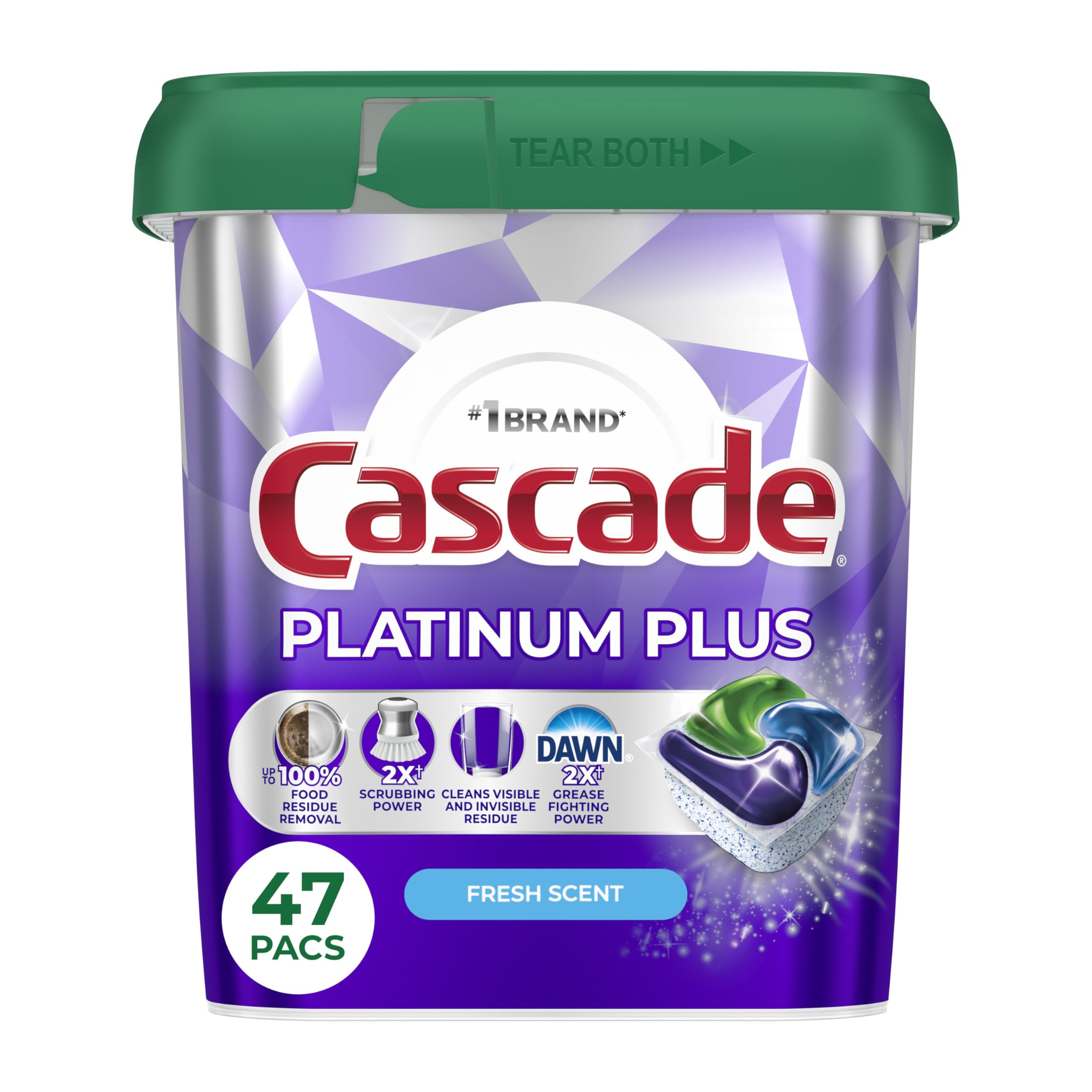 Cascade Platinum Plus Spülmaschinen-Pods, Spülmaschinenreiniger, Spülmittel, Fresh, 47 Stück