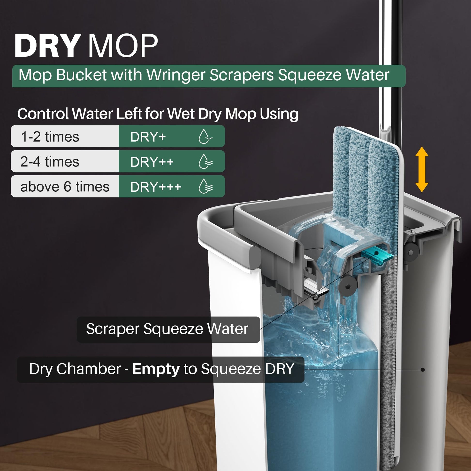 JOYMOOP Mop and Bucket with Wringer Set, Hands Free Flat Floor Mop and Bucket, 60" Mop with 3 Reusable Microfiber Pads, Wet and Dry Use, Floor Cleaning System