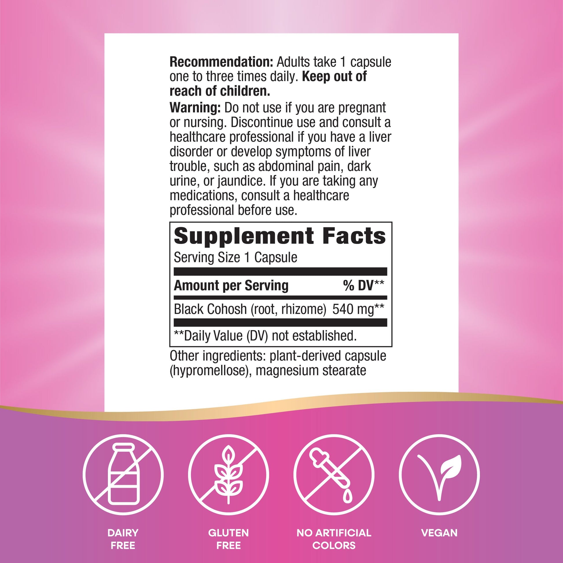 Nature's Way Black Cohosh Root, Traditional Support for Women's Health*, 540 mg per Serving, Non-GMO Project Verified, 180 Capsules