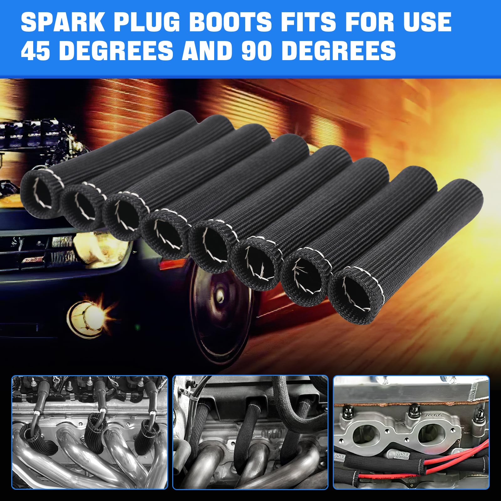 SHINEHOME Spark Plug Wire Heat Shield Sleeve 2500° Spark Plug Boot Protector Boots Wrap for SBC BBC 350 454 8PCS Plug Wire Covers