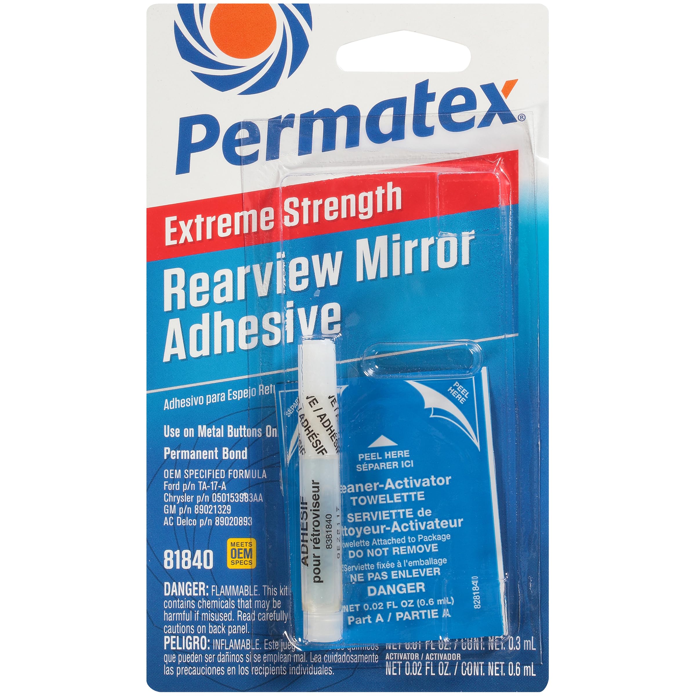Permatex 81840 لاصق مرآة الرؤية الخلفية الاحترافي فائق القوة، أبيض
