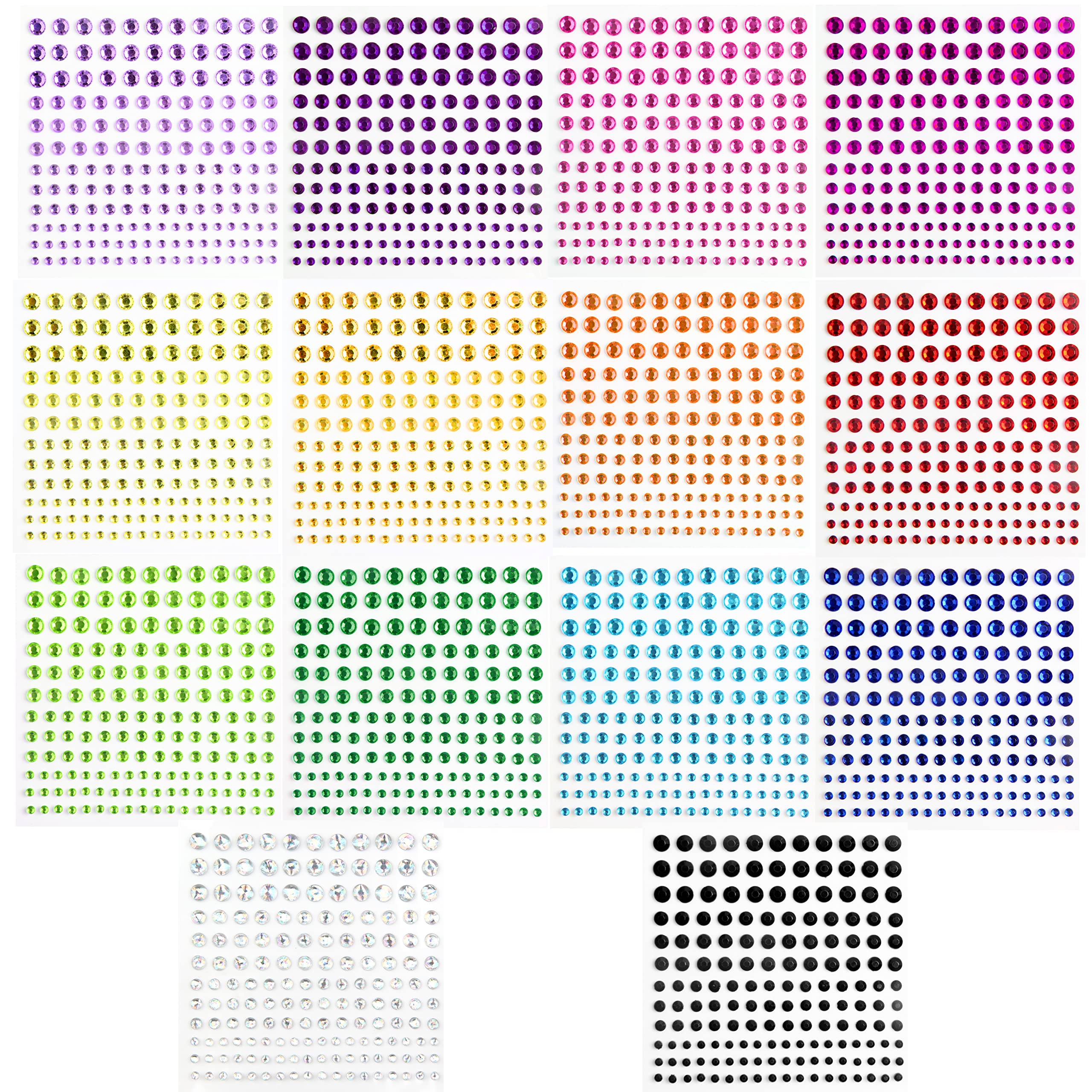 2310 PCS Self Adhesive Rhinestone Gem Stickers for Face Nail Body Makeup Festival,4 Size 14 Sheets Bling Jewels Stickers Earrings for DIY Kids Craft Card Decorations