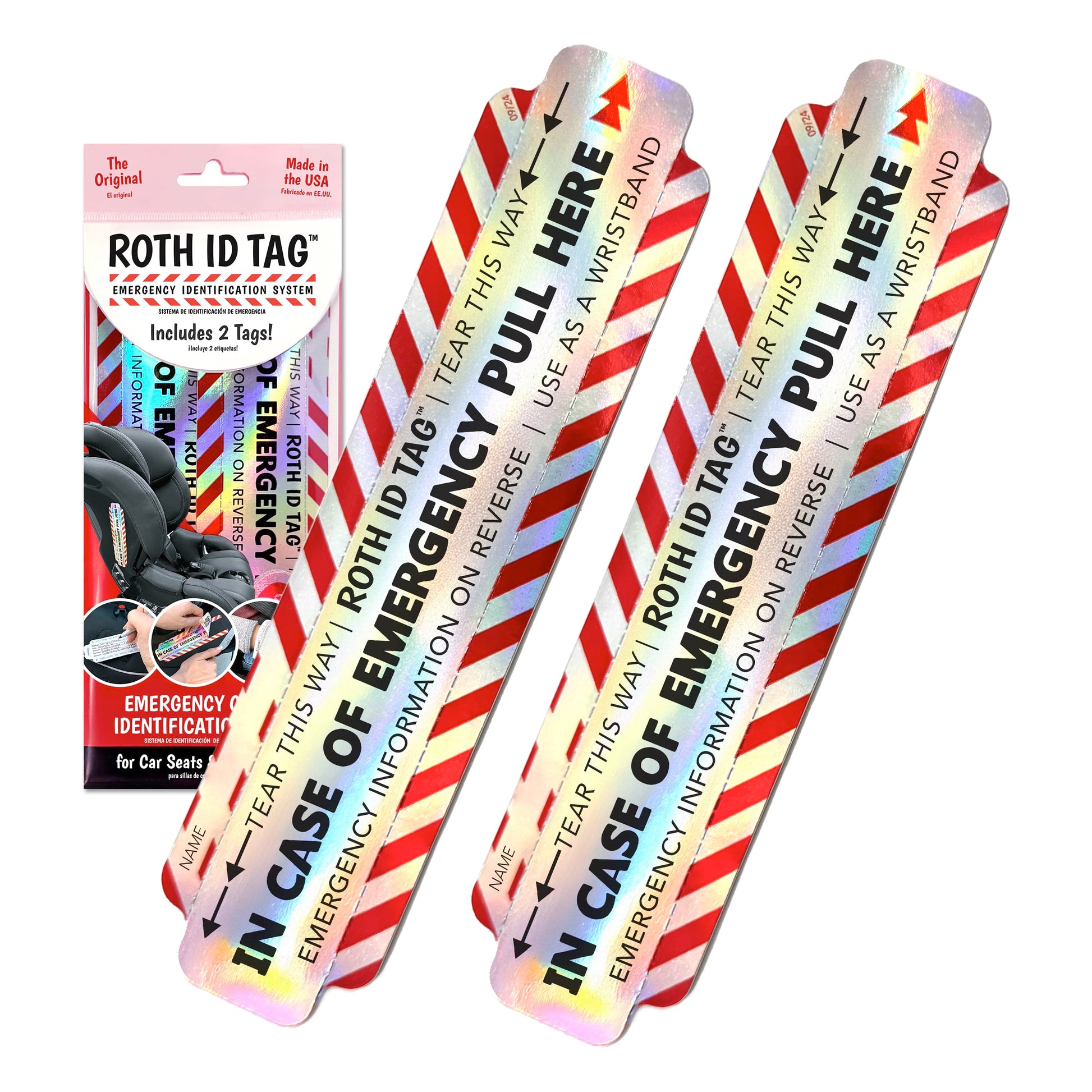 Original ROTH ID TAG™ Kit | Emergency Contact Identification System for Car Seats, Red, White, Black
