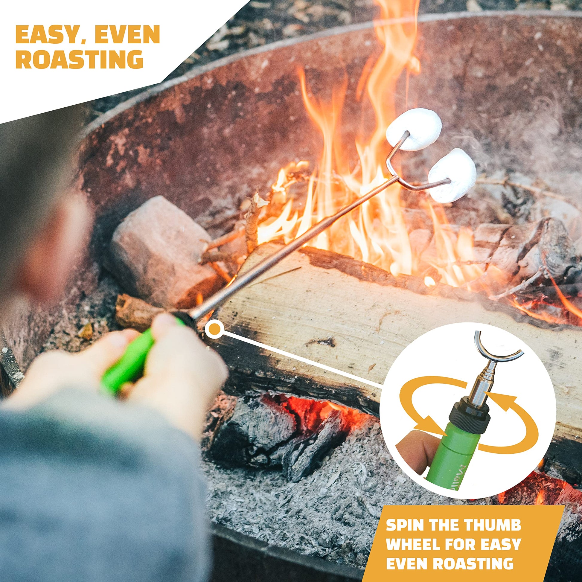 MalloMe Smores Sticks for Fire Pit - Premium 34 inch Marshmallow Roasting Sticks Smores Kit Outdoor -Accessories for Campfire- Smore Skewers Hot Dog Fork, Camping Essentials Bonfire Gear Long (6 Pack)