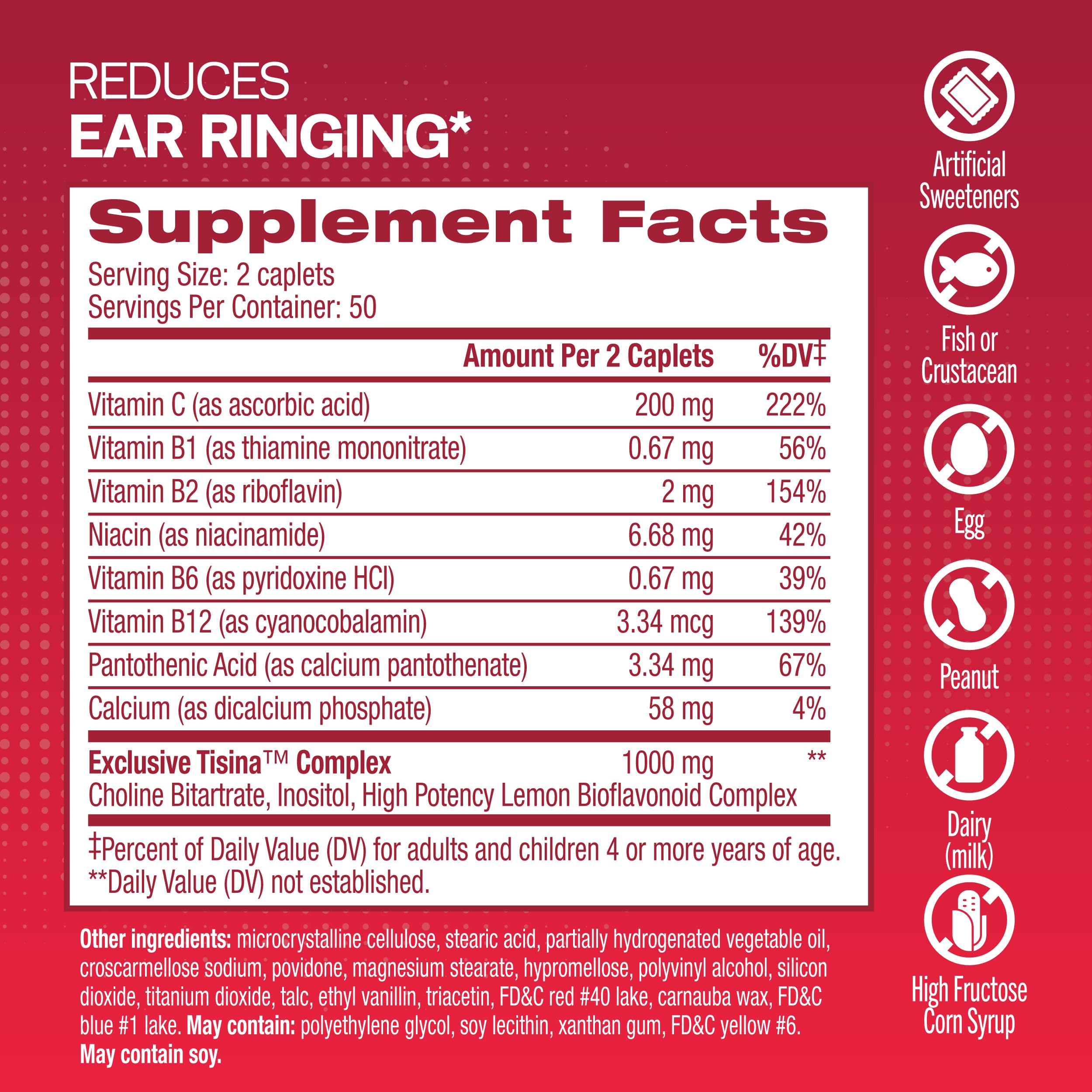 Lipo-Flavonoid Plus Tinnitus Relief - Doctor-Recommended for Ringing Ears - Clinically-Proven Lemon Bioflavonoid Complex with Vitamins C, B1, B2, B6, B12, & Calcium - 100 Caplets