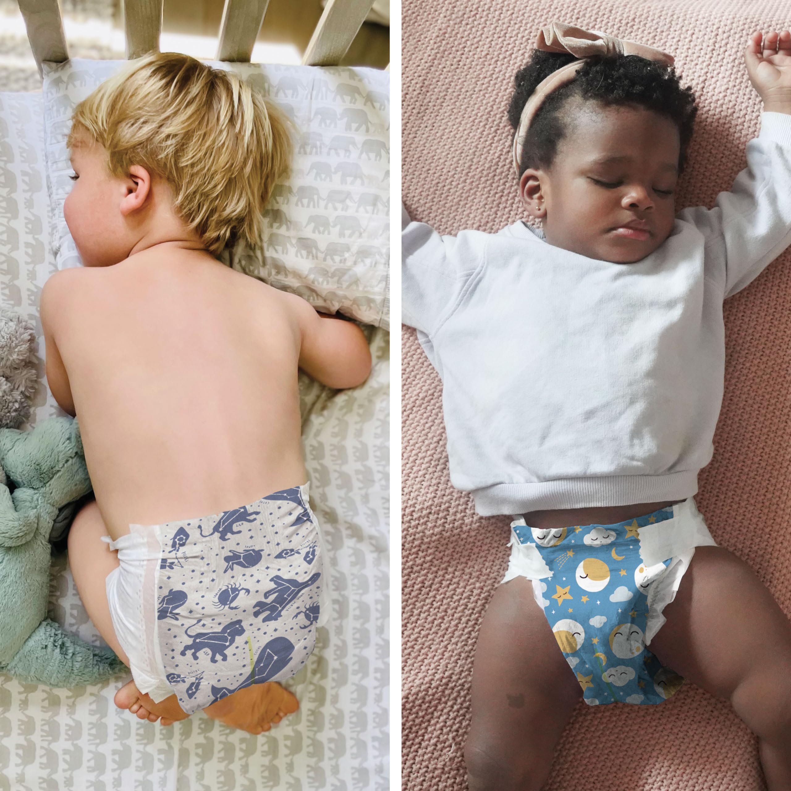 The Honest Company Clean Conscious Overnight Diapers for Sensitive Skin | Hypoallergenic, Fragrance Free | Cozy Cloud + Star Signs | Club Box, Size 6 (35+ lbs), 34 Count