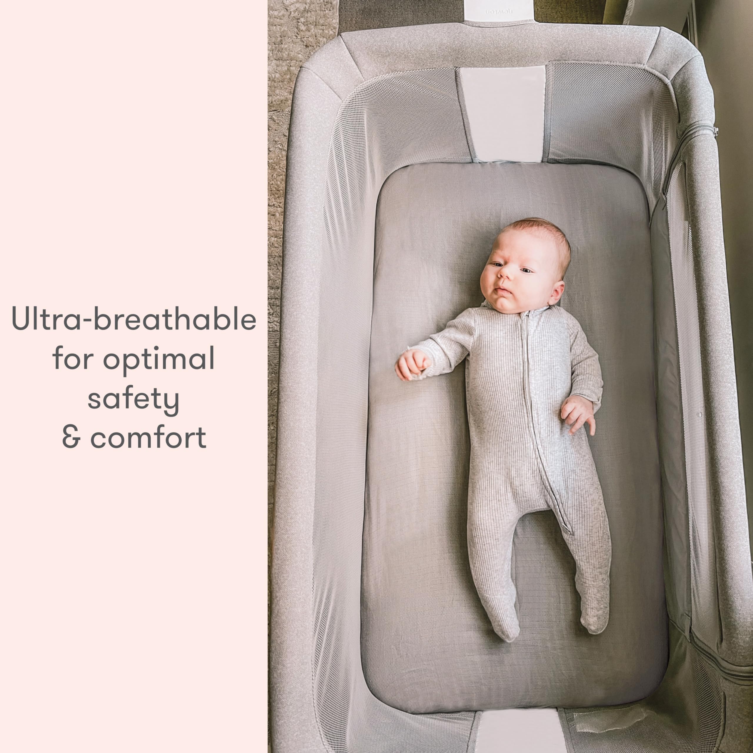 Newton Baby Fitted Sheets for Bassinet & Bedside Sleeper, Essential Bassinet (2-Pack) - Ultra-Breathable, Washable and Ultra-Soft, 100% Muslin, 19" x 35", Grey
