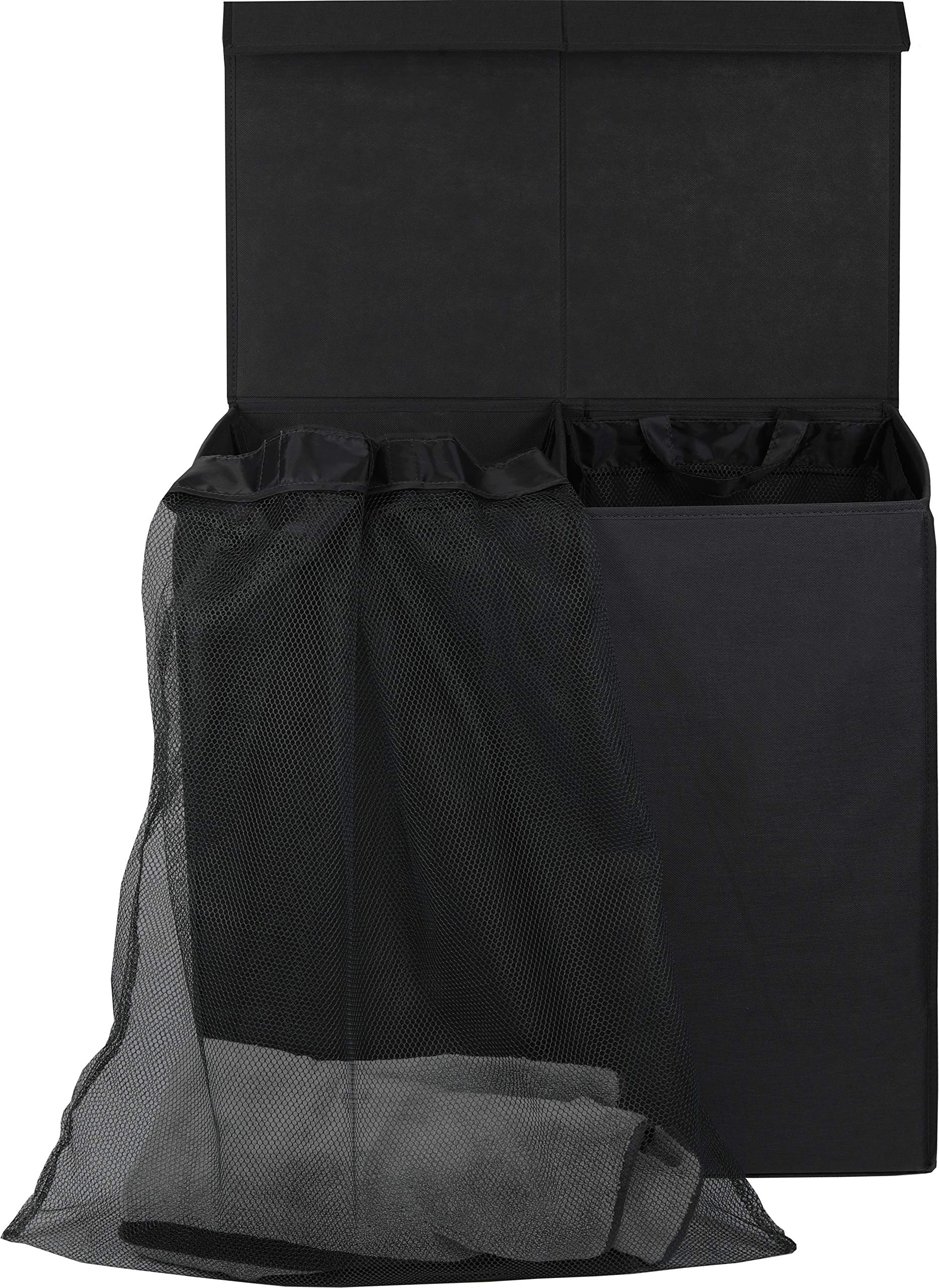 Simple Houseware Double Laundry Hamper with Lid and Removable Bags, Black