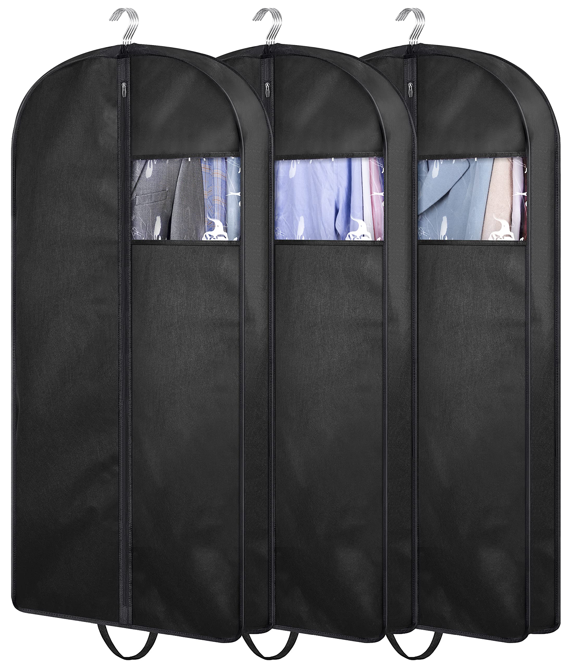 KIMBORA 43" Suit Bags for Closet Storage and Travel, Gusseted Hanging Garment Bags for Men Suit Cover With Handles for Clothes, Coats, Jackets, Shirts(3 Packs)