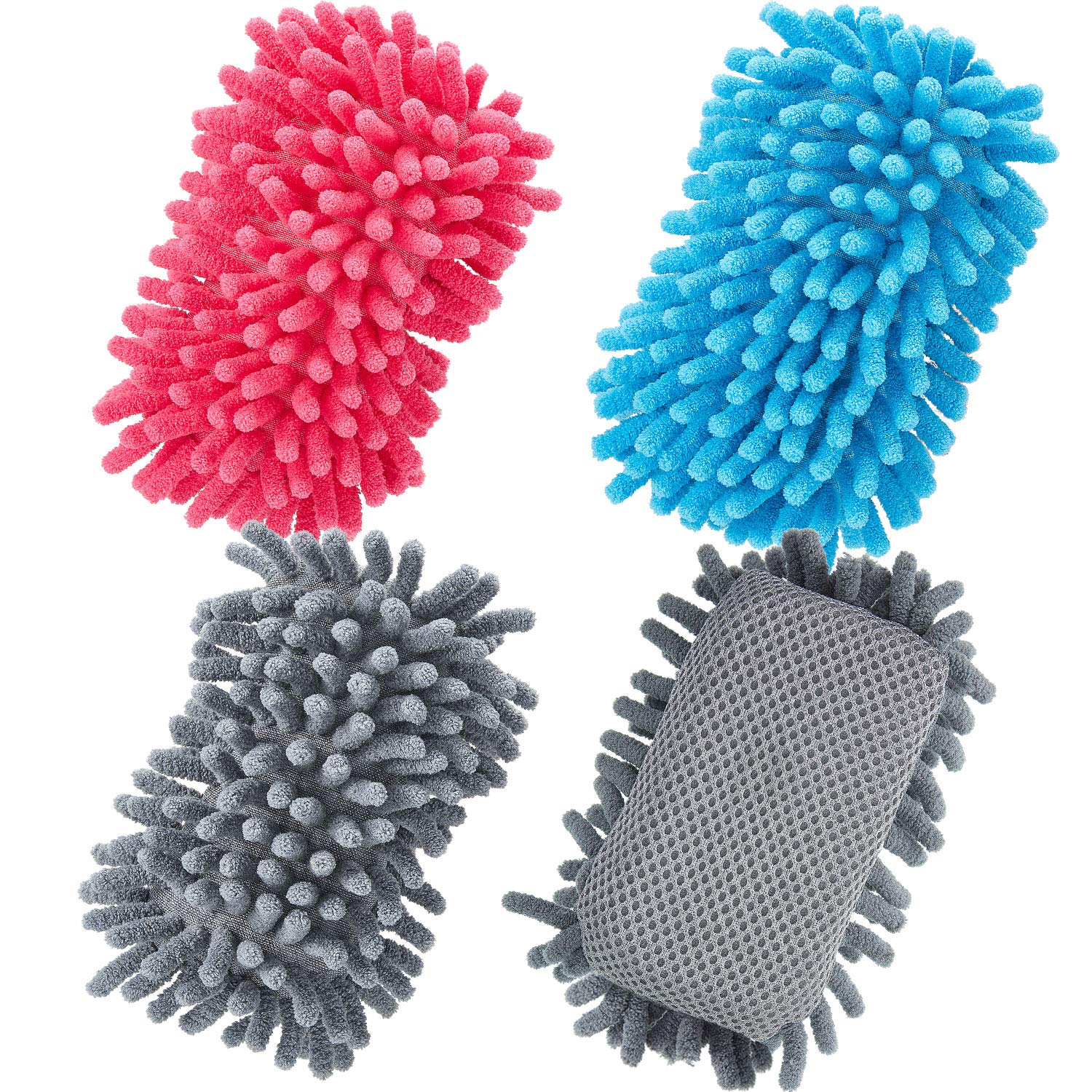 Zonon 4 Pieces Dry Erase Eraser Microfiber Shag Washable Whiteboard Eraser for Markers, Chalk, Classroom, Home and Office(Gray, Blue and Pink)