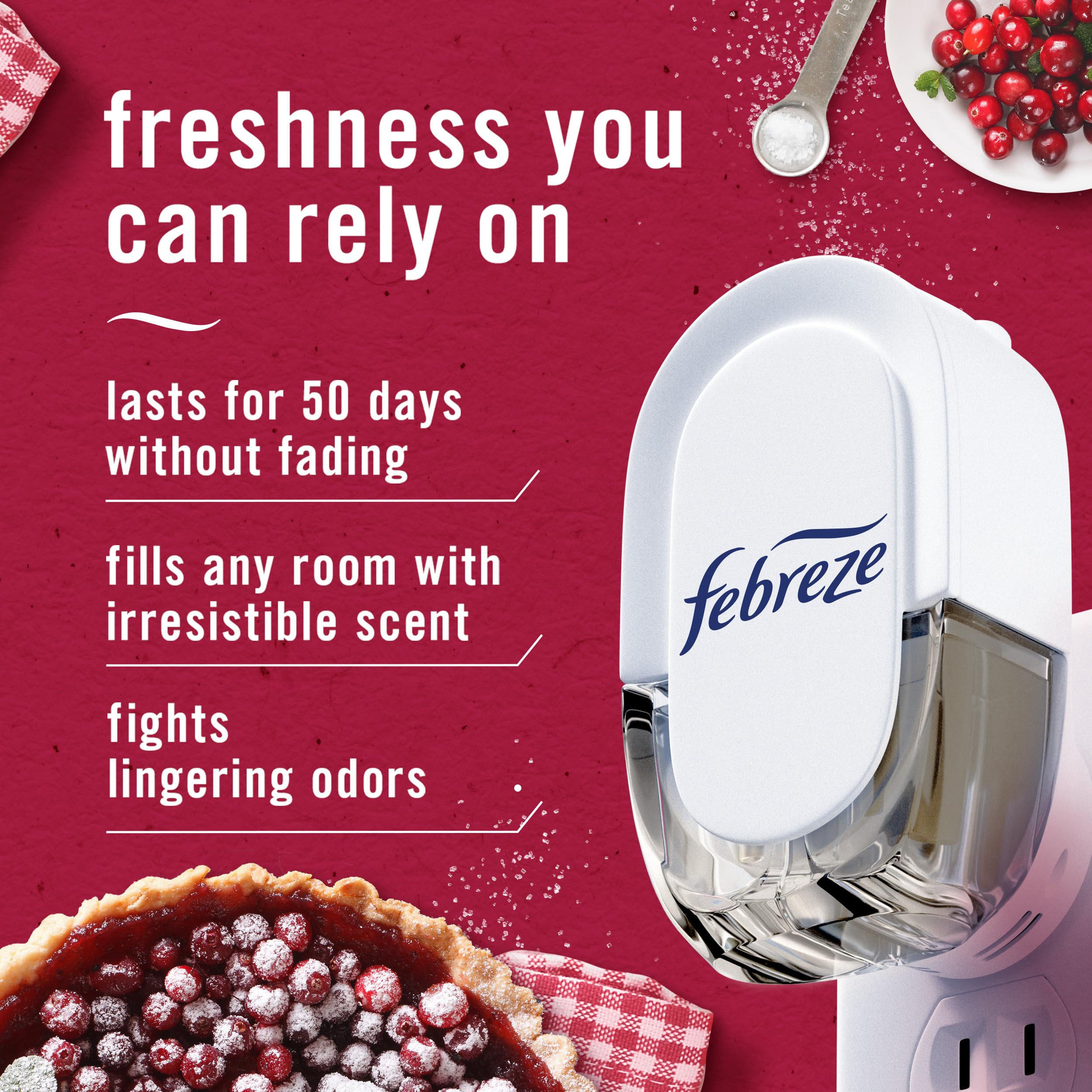 Febreze Plug In Air Freshener, Odor-Fighting Scented Oil Refill, Holiday Mix, 3 Refill
