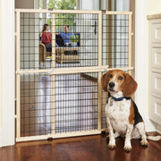MYPET North States Wire Mesh Dog Gate: 29.5-48" Wide. Pressure Mount. No Tools Needed. Made in USA. Dog Gate 37" Tall, Expandable, Durable Dog Gates for Doorways, Sustainable Hardwood, Natural Finish