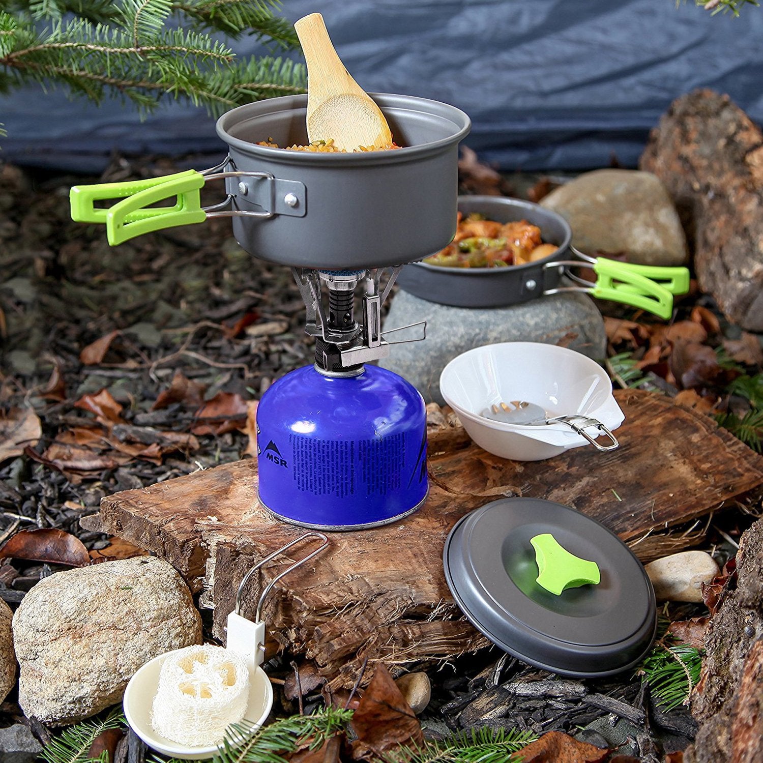 MalloMe Camping Cookware Mess Kit for Backpacking Gear – Camping Cooking Set - Camping's Pots and Pans Set - Backpacking Stove/Portable Stove Compatible - Camp Kitchen Equipment Accessories 1L Pot