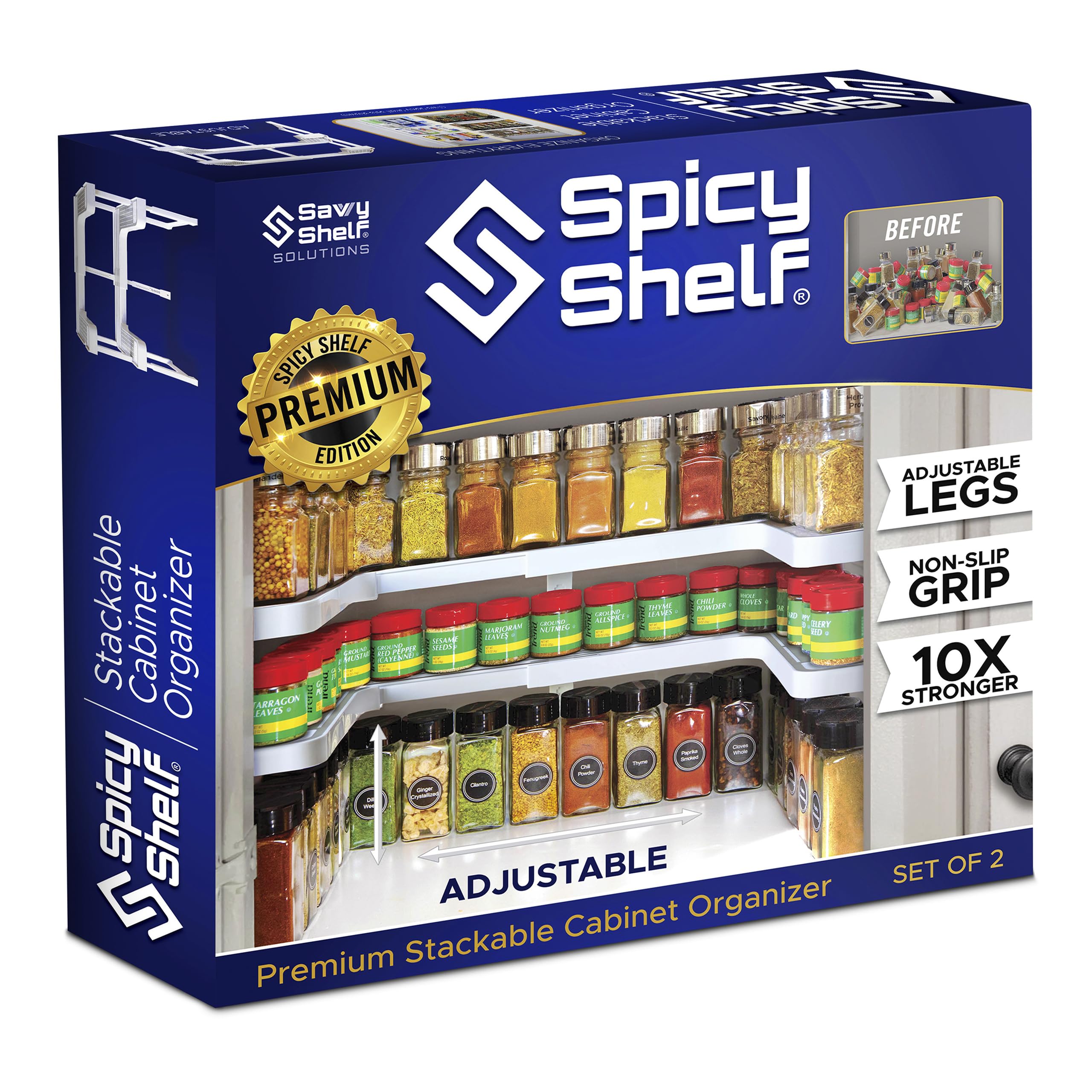 Spicy Shelf 3.0 - منظم رف توابل قابل للتوسيع من طبقتين للخزانة والمخزن - منظم توابل للمطبخ - رفوف توابل للخزائن الداخلية (Spicy Shelf Premium) - تنظيم منزلي