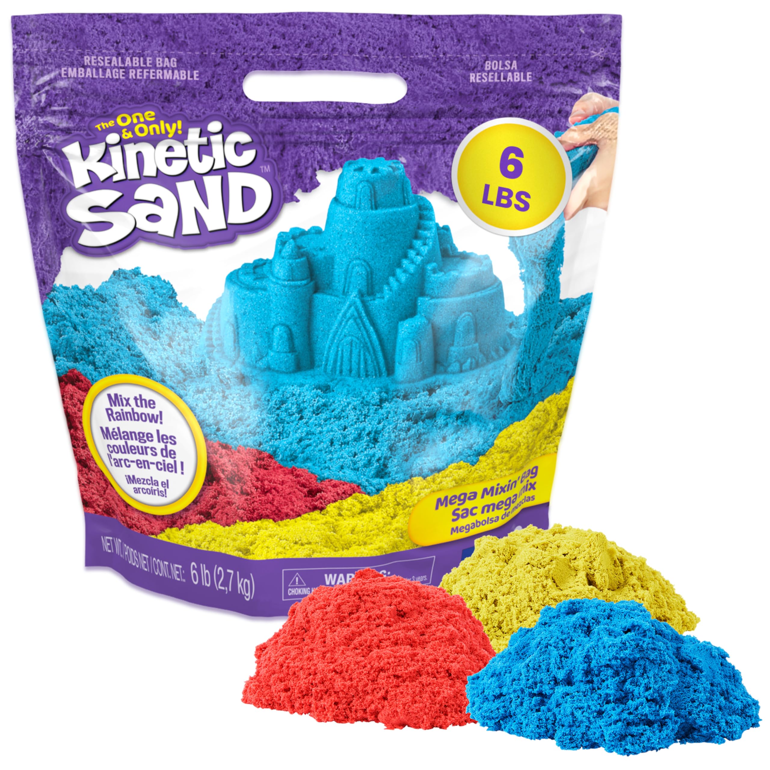 Kinetic Sand, 6lbs Mega Mixin' Bag with Red, Yellow & Blue Play Sand (Packaging May Vary), Sensory Toys for Kids Ages 3 and up